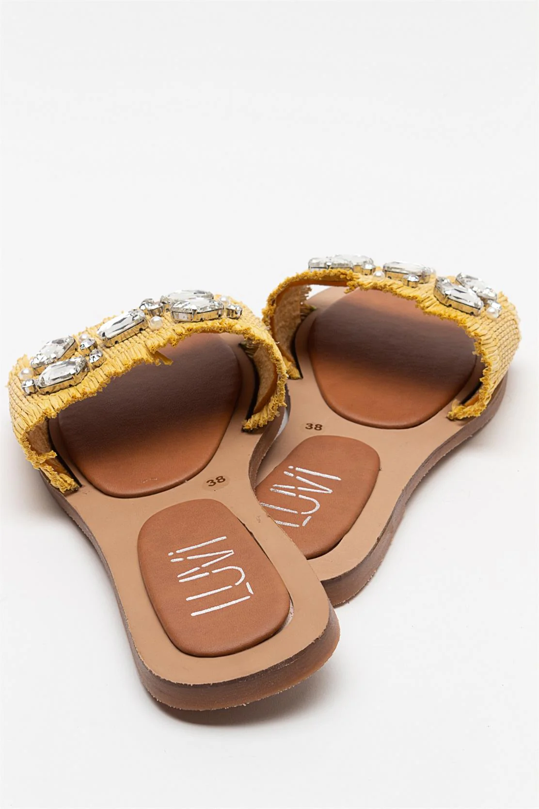 Norve - Yellow Woven Embellished Slide (Women) - Image 3