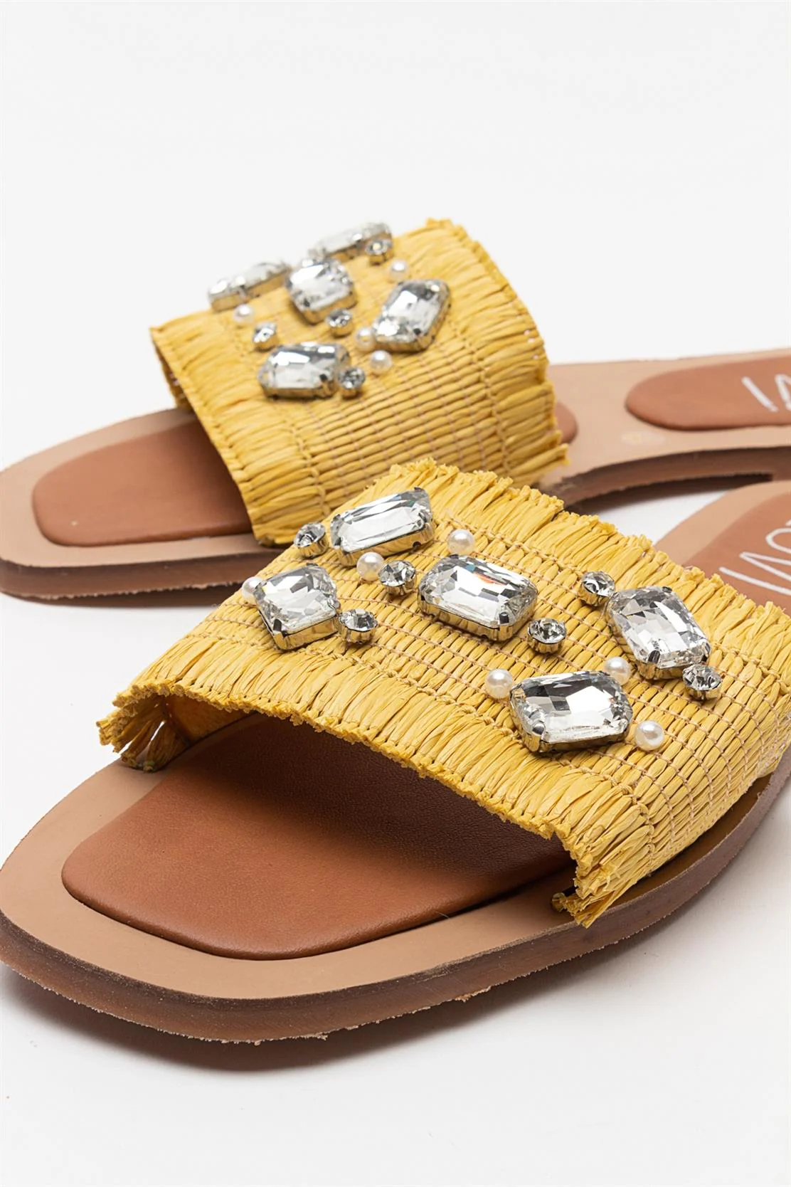 Norve - Yellow Woven Embellished Slide (Women) - Image 4