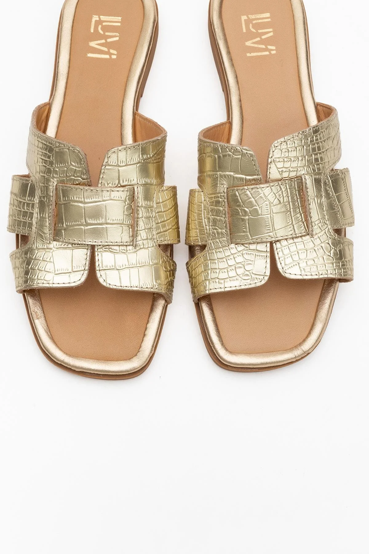 Notre - Gold Leather Slide Sandal (Women) - Image 2