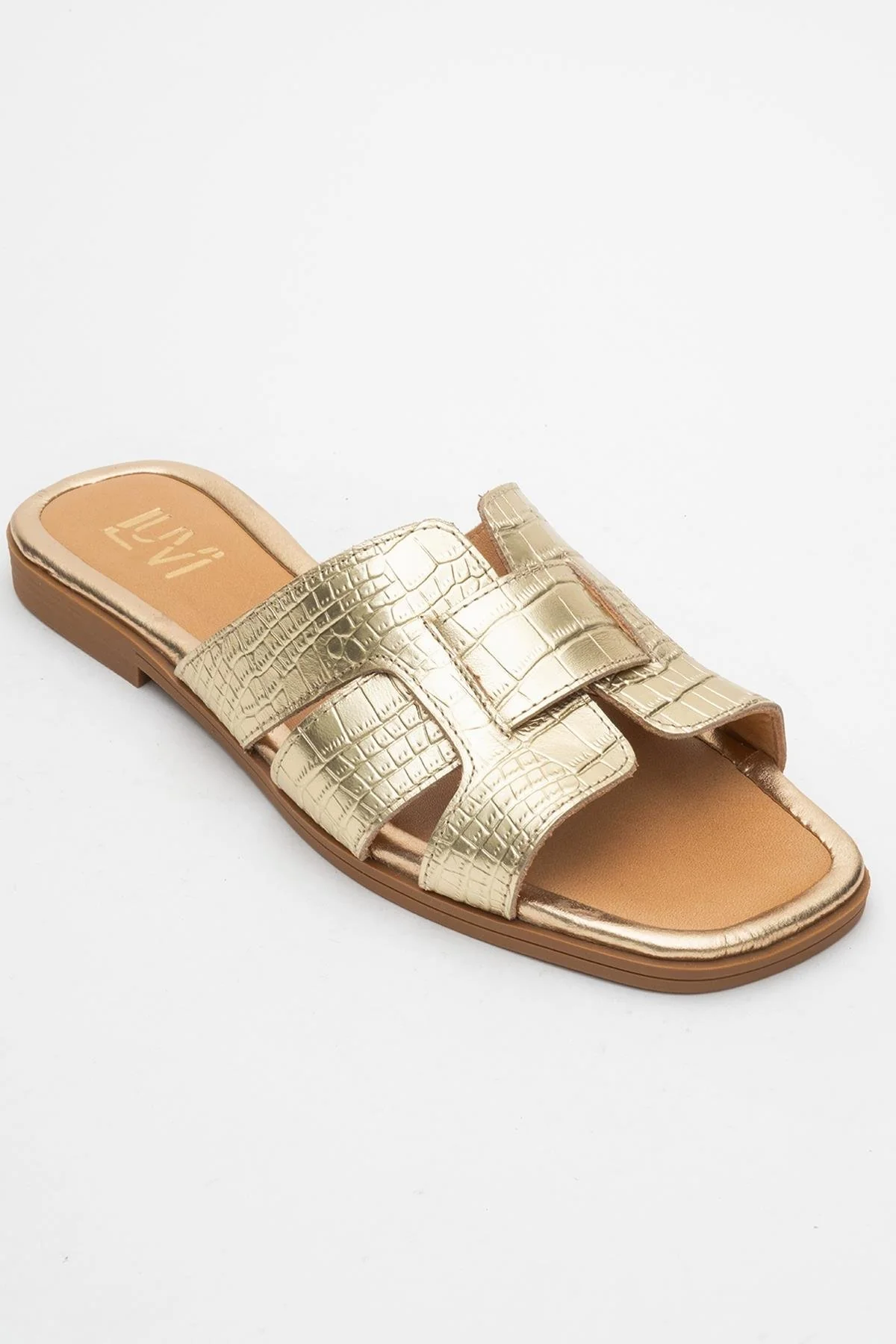 Notre - Gold Leather Slide Sandal (Women) - Image 3