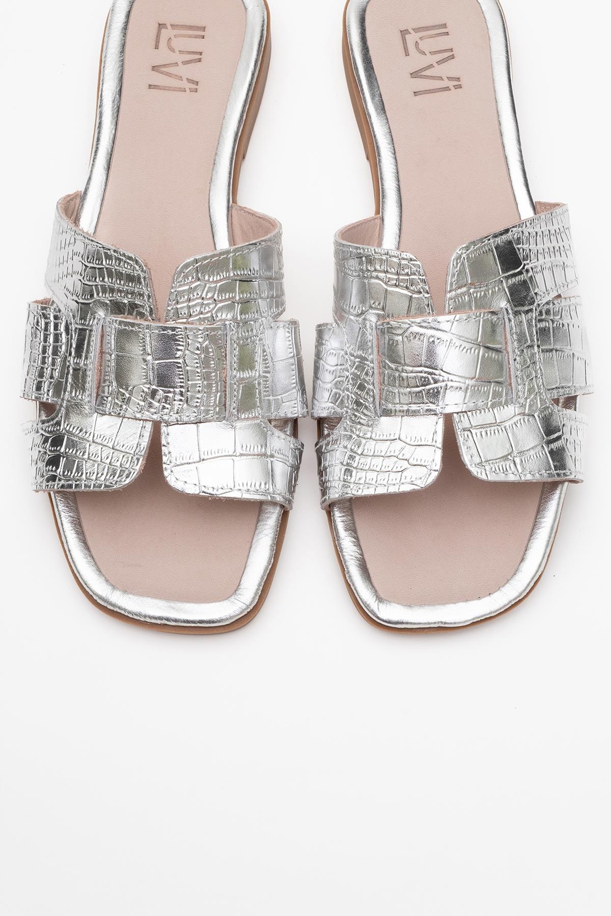 Notre - Silver Leather Slide Sandal (Women) - Image 2