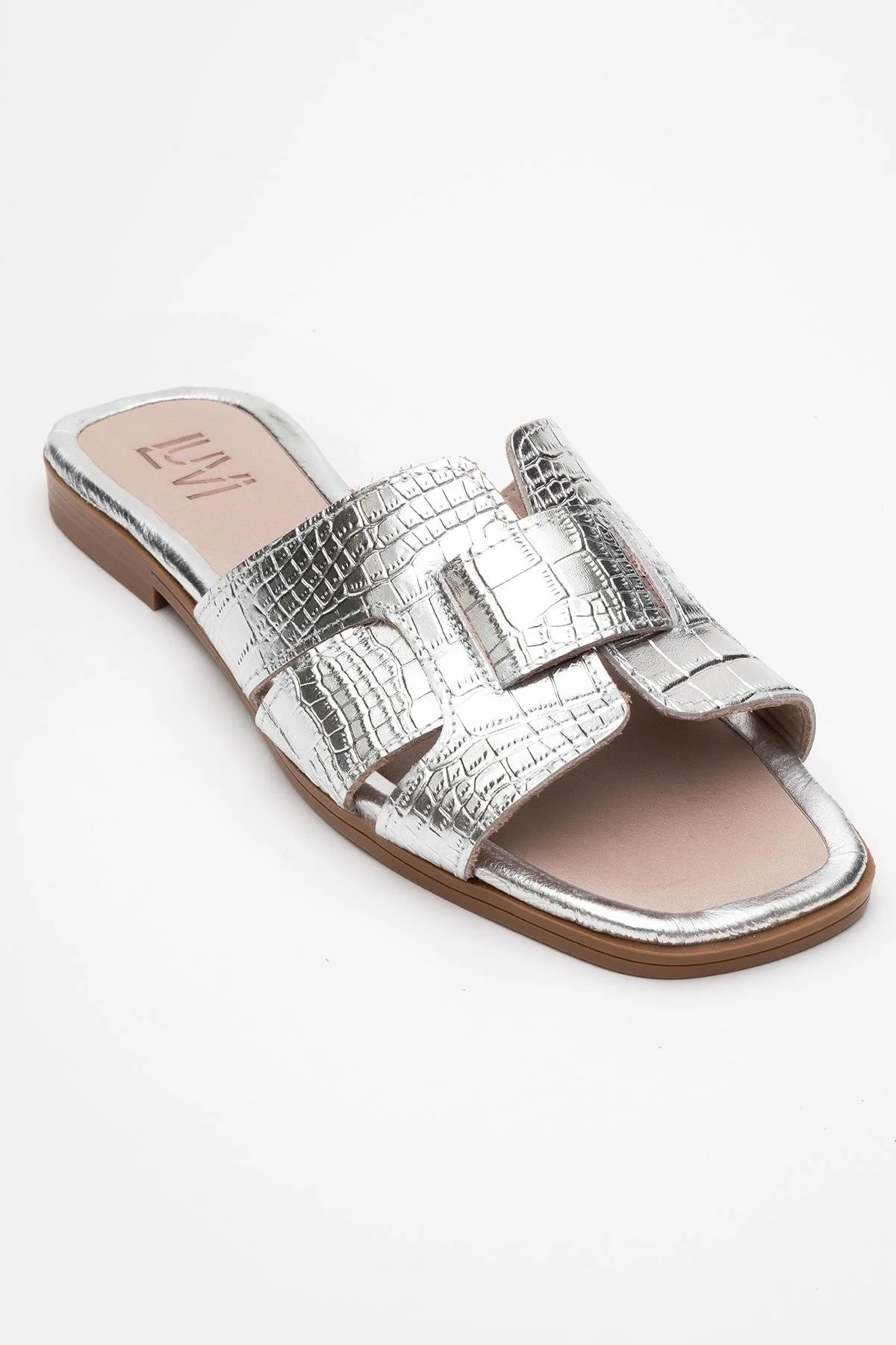 Notre - Silver Leather Slide Sandal (Women) - Image 3