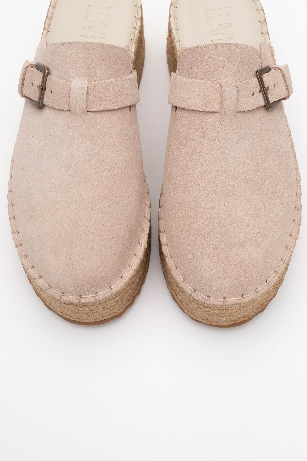 Novas - Beige Suede Leather Platform Espadrille Mule (Women) - Image 2