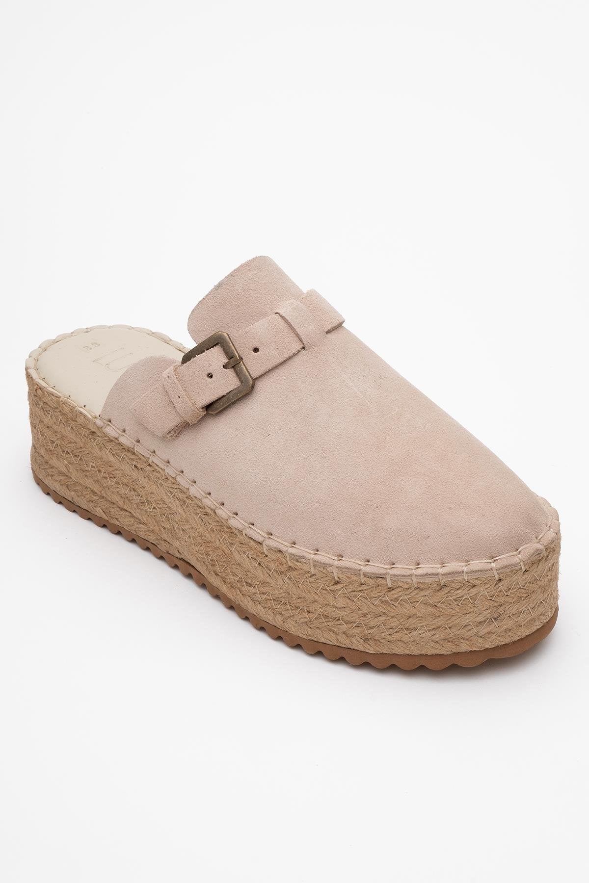 Novas - Beige Suede Leather Platform Espadrille Mule (Women) - Image 3