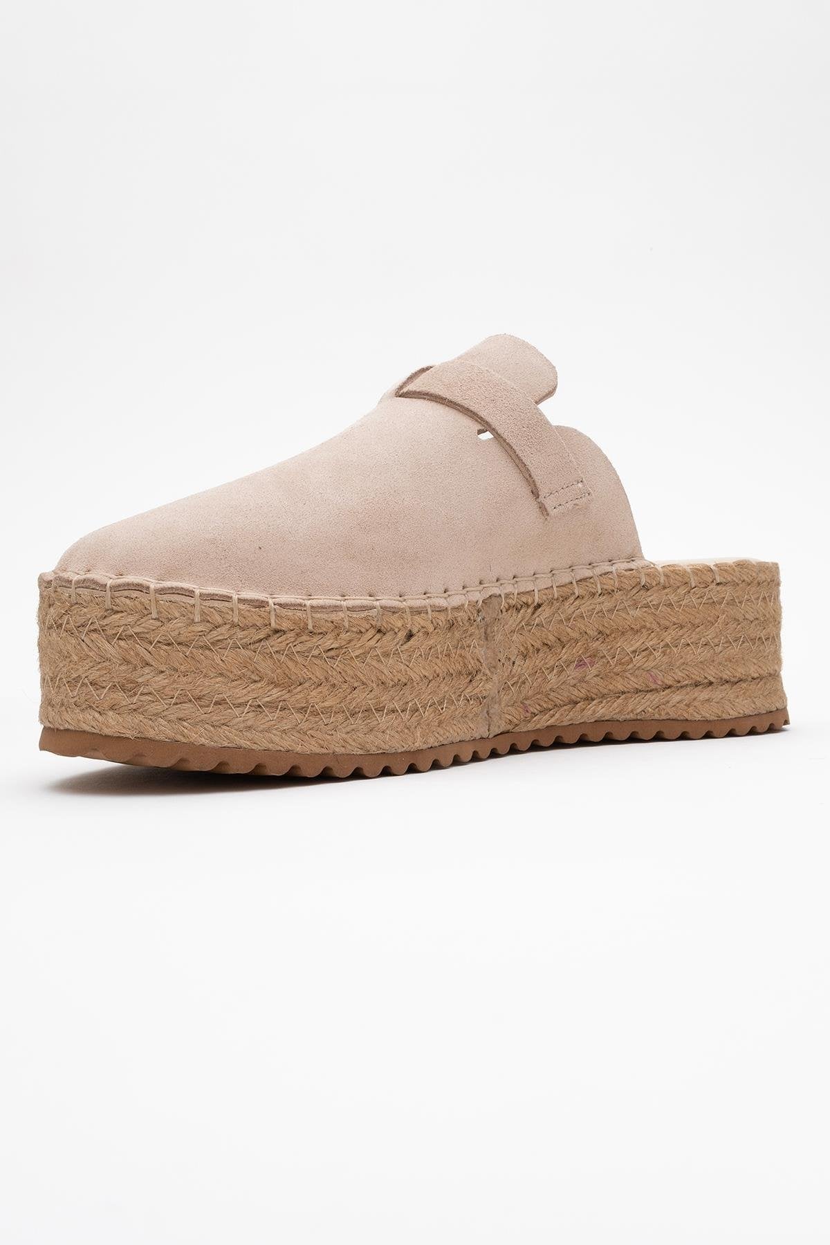 Novas - Beige Suede Leather Platform Espadrille Mule (Women) - Image 4