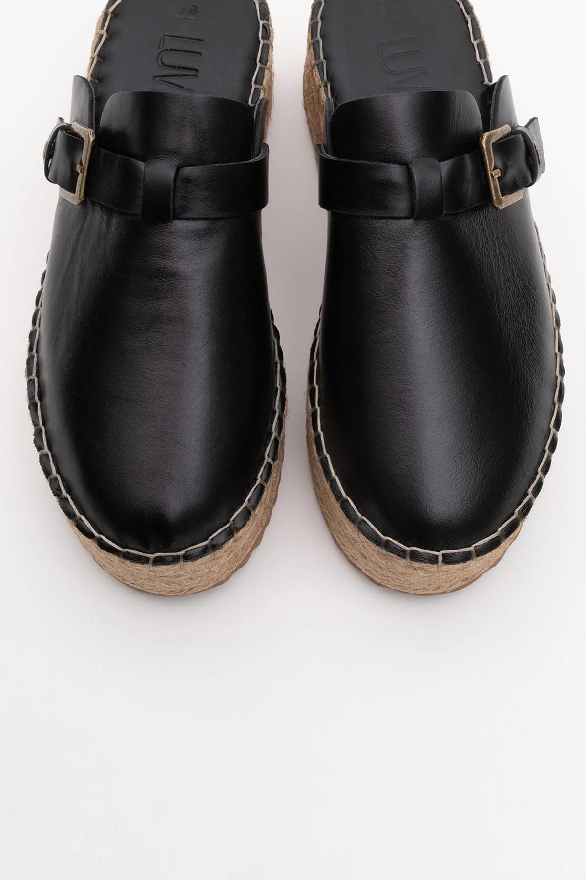Novas - Black Leather Platform Espadrille Mule (Women) - Image 2