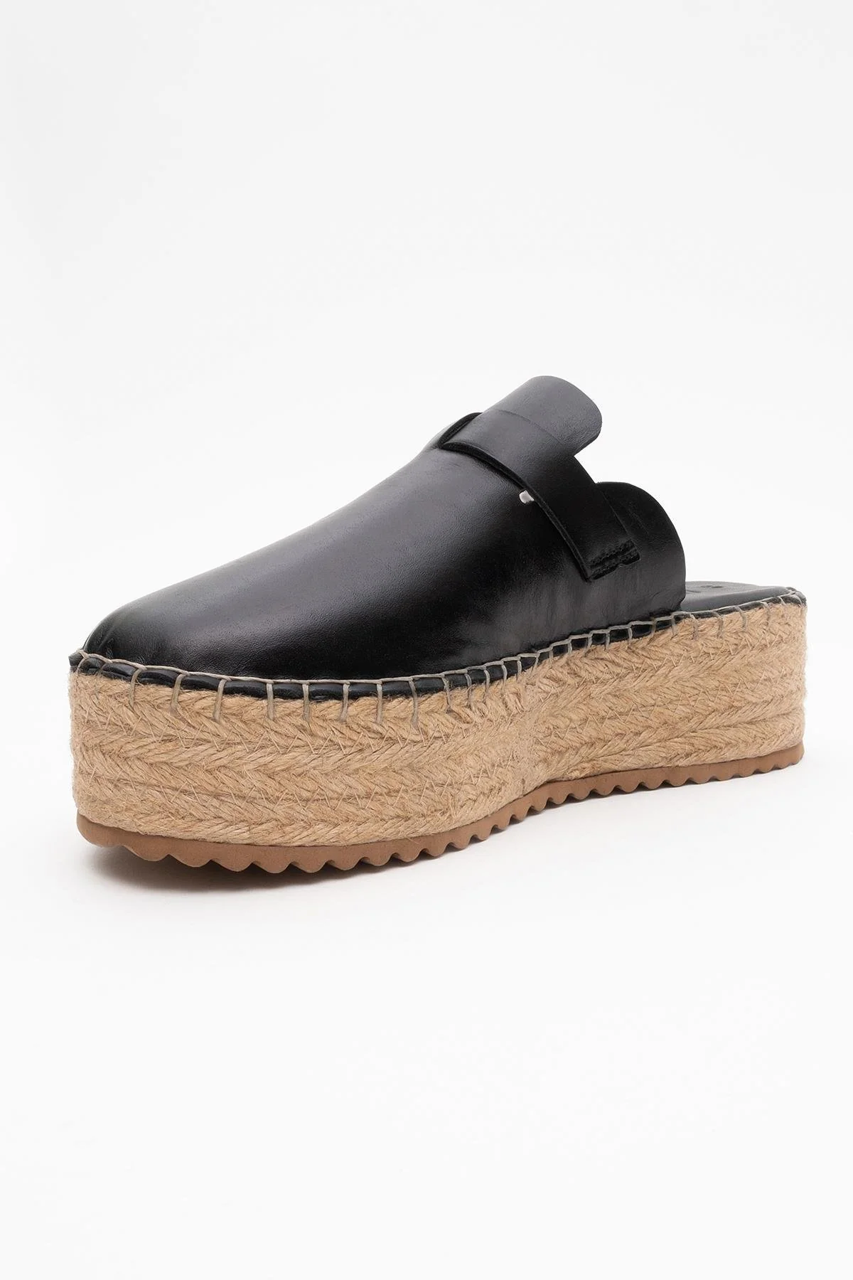 Novas - Black Leather Platform Espadrille Mule (Women) - Image 3