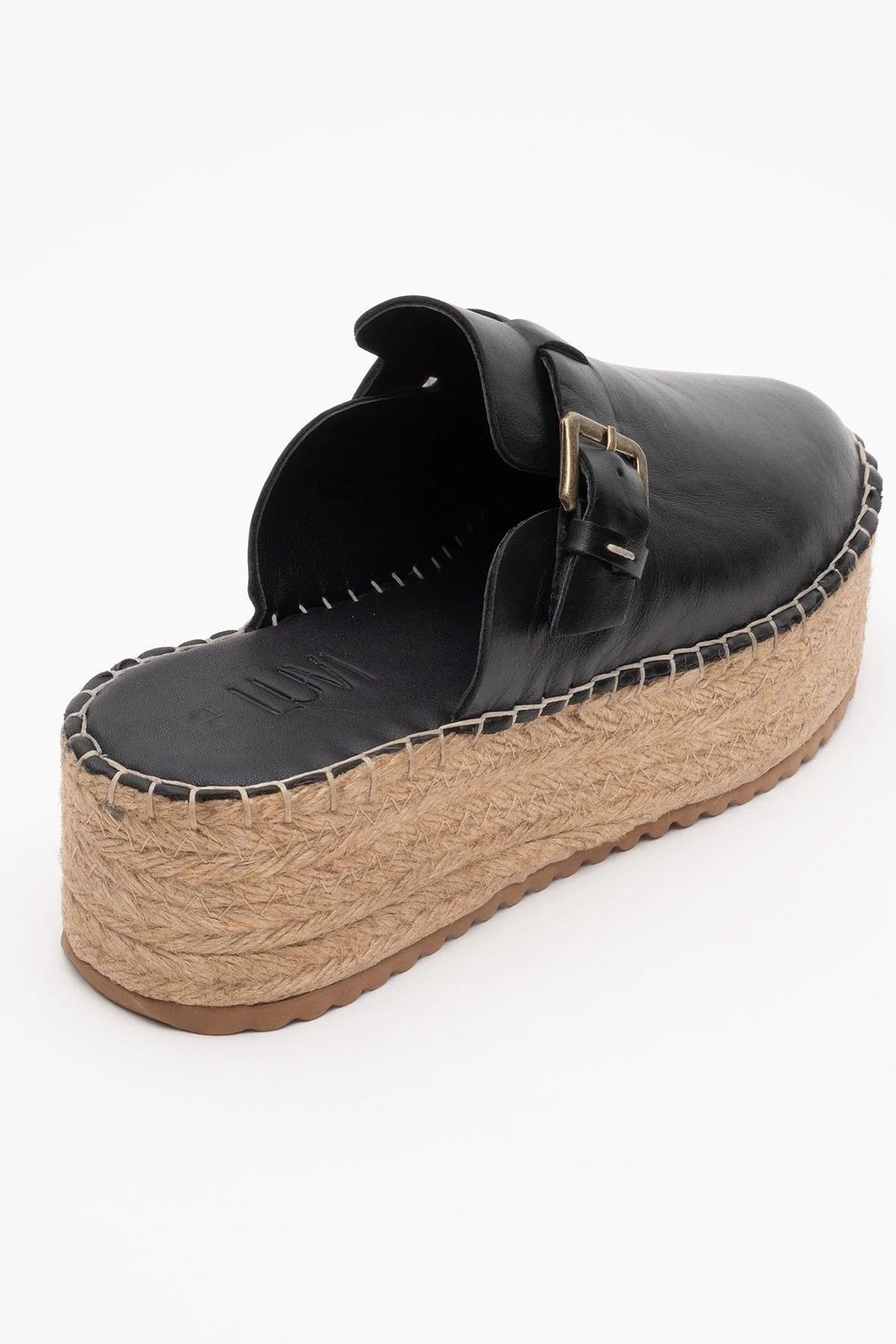 Novas - Black Leather Platform Espadrille Mule (Women) - Image 4