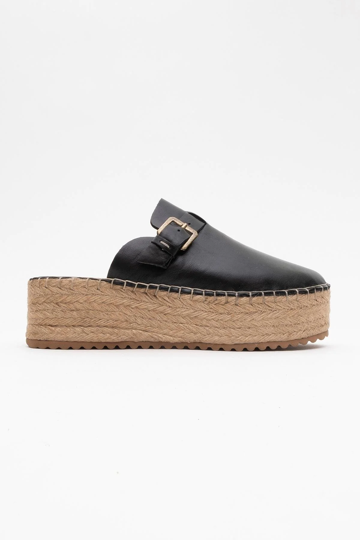 Novas - Black Leather Platform Espadrille Mule (Women) - Image 5