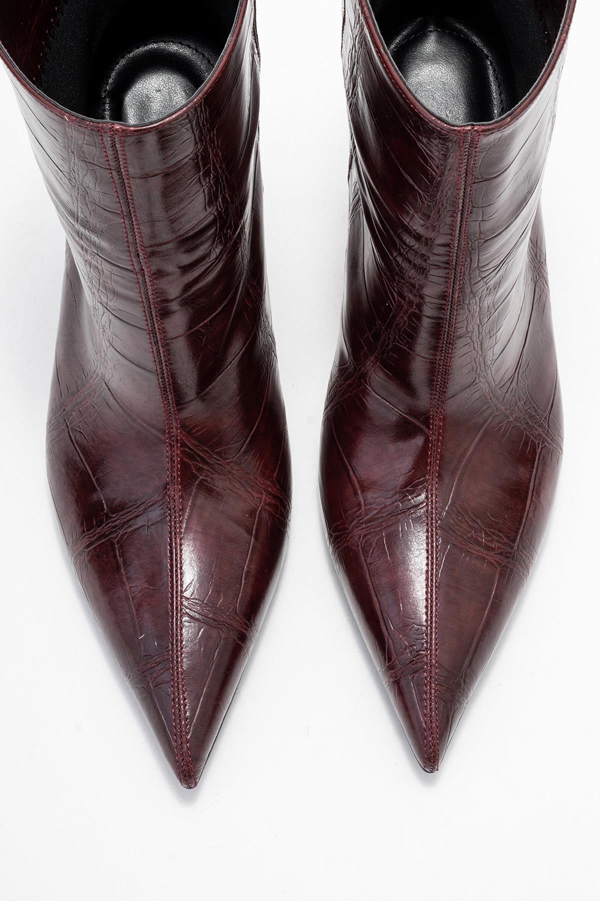 Brivelle - Burgundy Printed Pointed Toe Kitten Heel Boot (Women) - Image 2