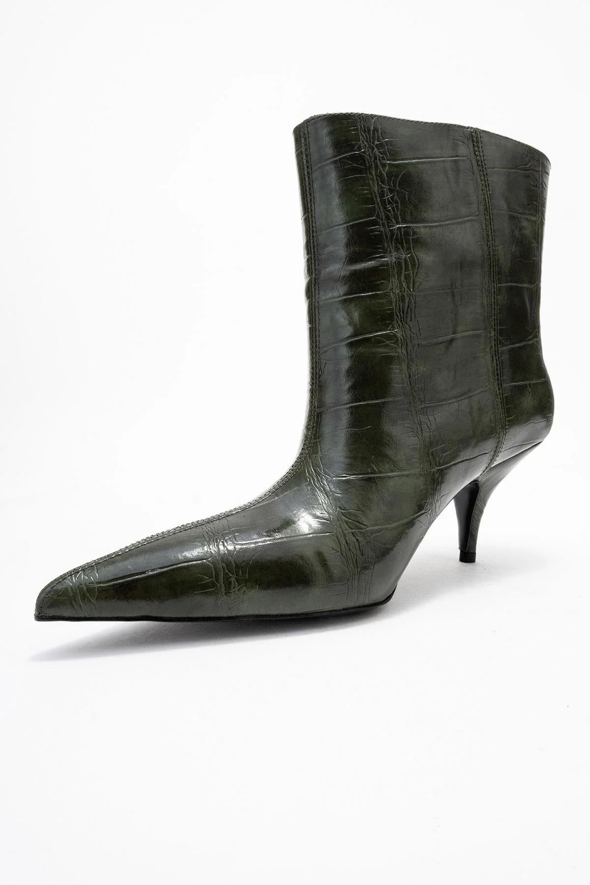 Brivelle - Green Printed Pointed Toe Kitten Heel Boot (Women) - Image 4