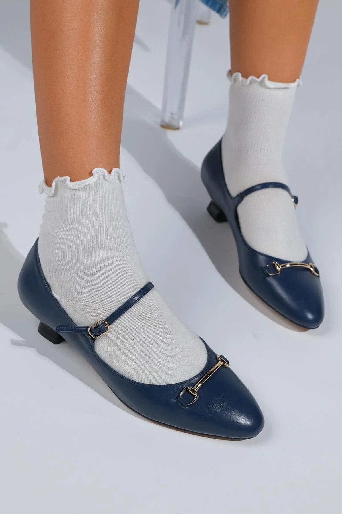 Ojen - Navy Low Heel Shoe (Women) - Image 5