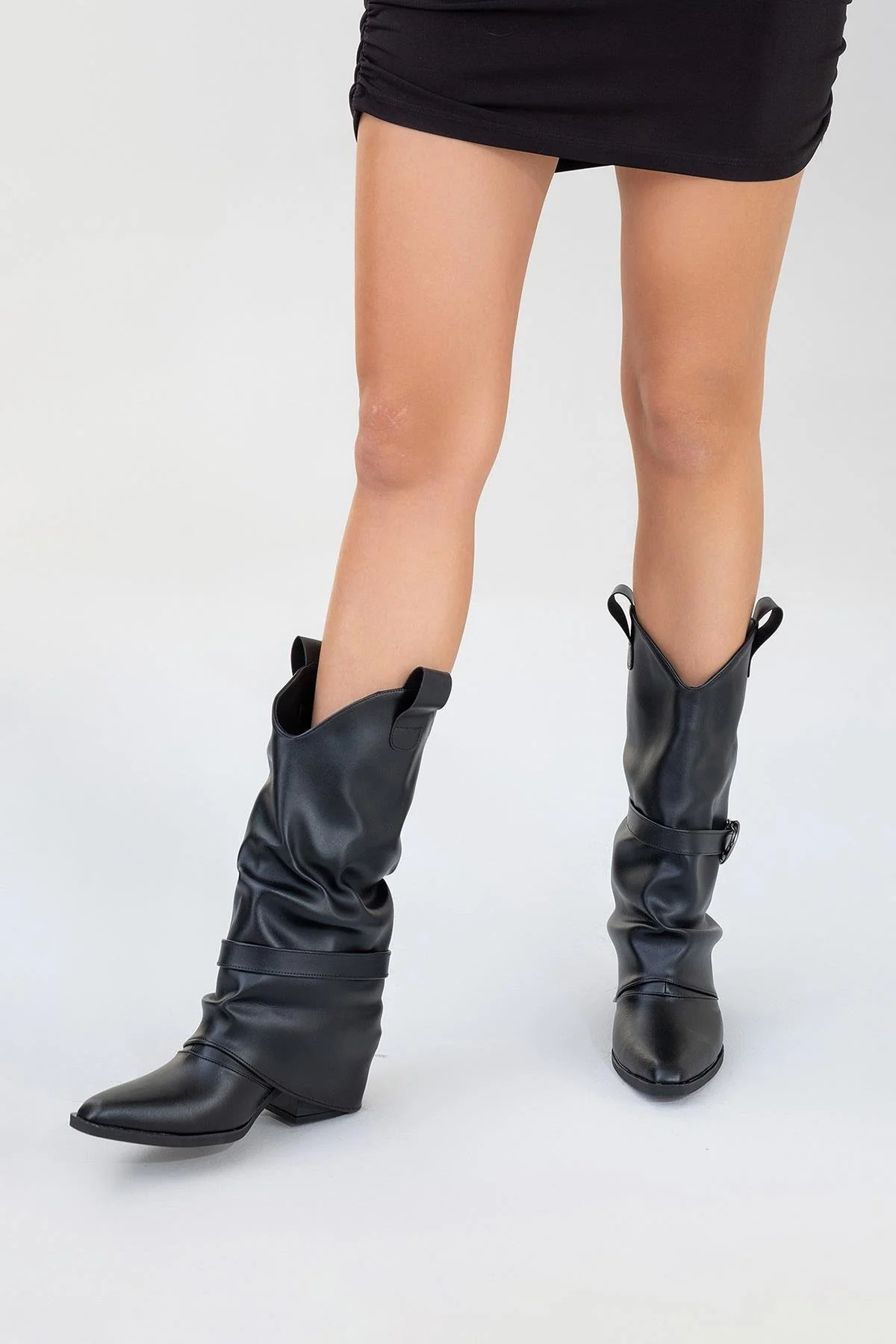 Okus - Black Buckle Block Heel Ankle Boot (Women) - Image 8