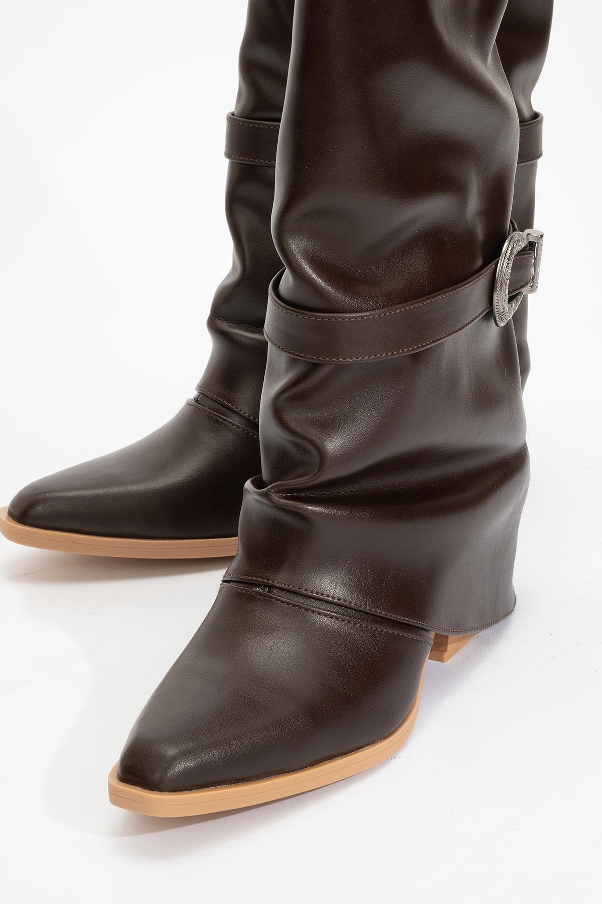 Okus - Brown Buckled Block Heel Ankle Boot (Women) - Image 3
