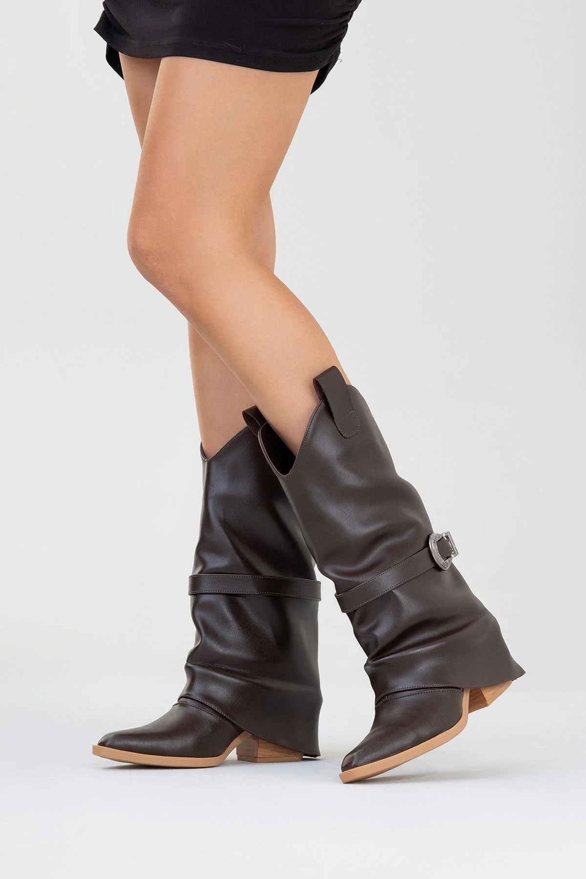 Okus - Brown Buckled Block Heel Ankle Boot (Women) - Image 5