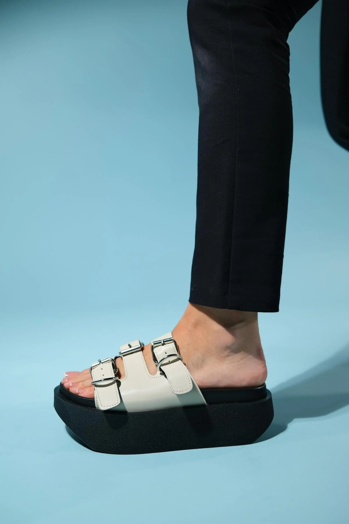 Olava - Beige Buckle Thick-Soled Slide (Women) - Image 6