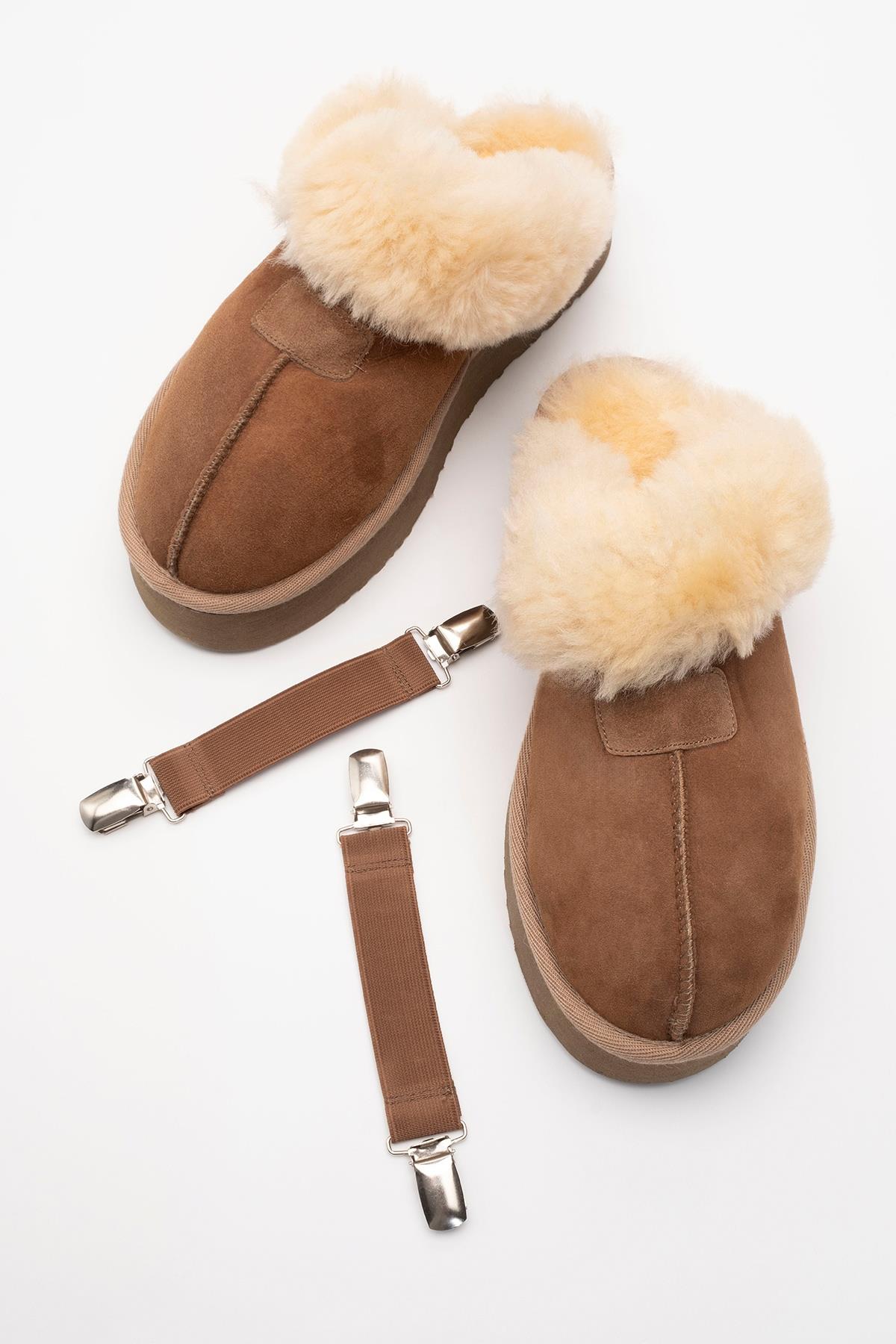 Olessa - Cognac Genuine Leather Fur-Lined Slipper (Women) - Image 2