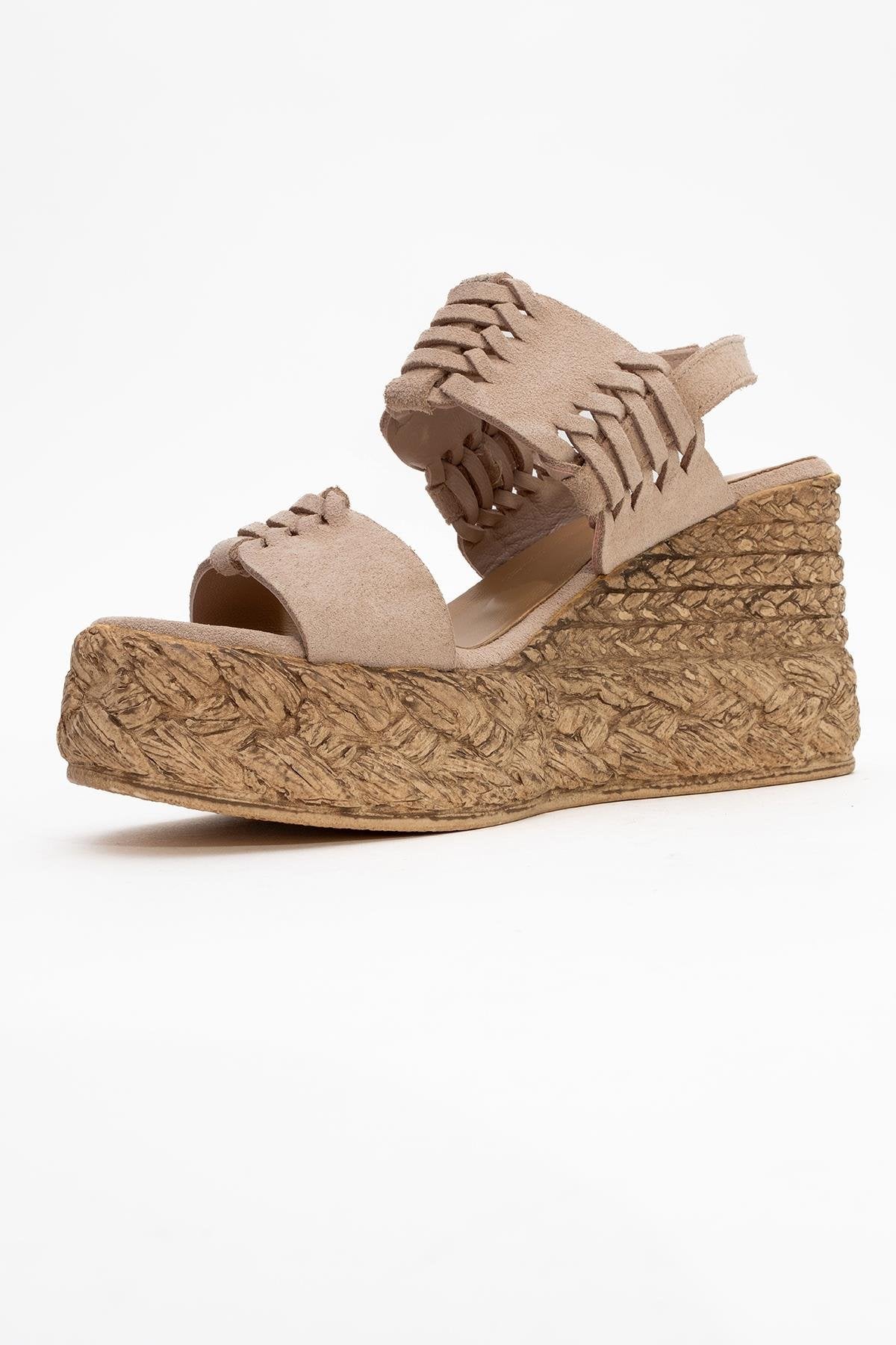 Olien - Beige Suede Leather Platform Espadrilles (Women) - Image 4