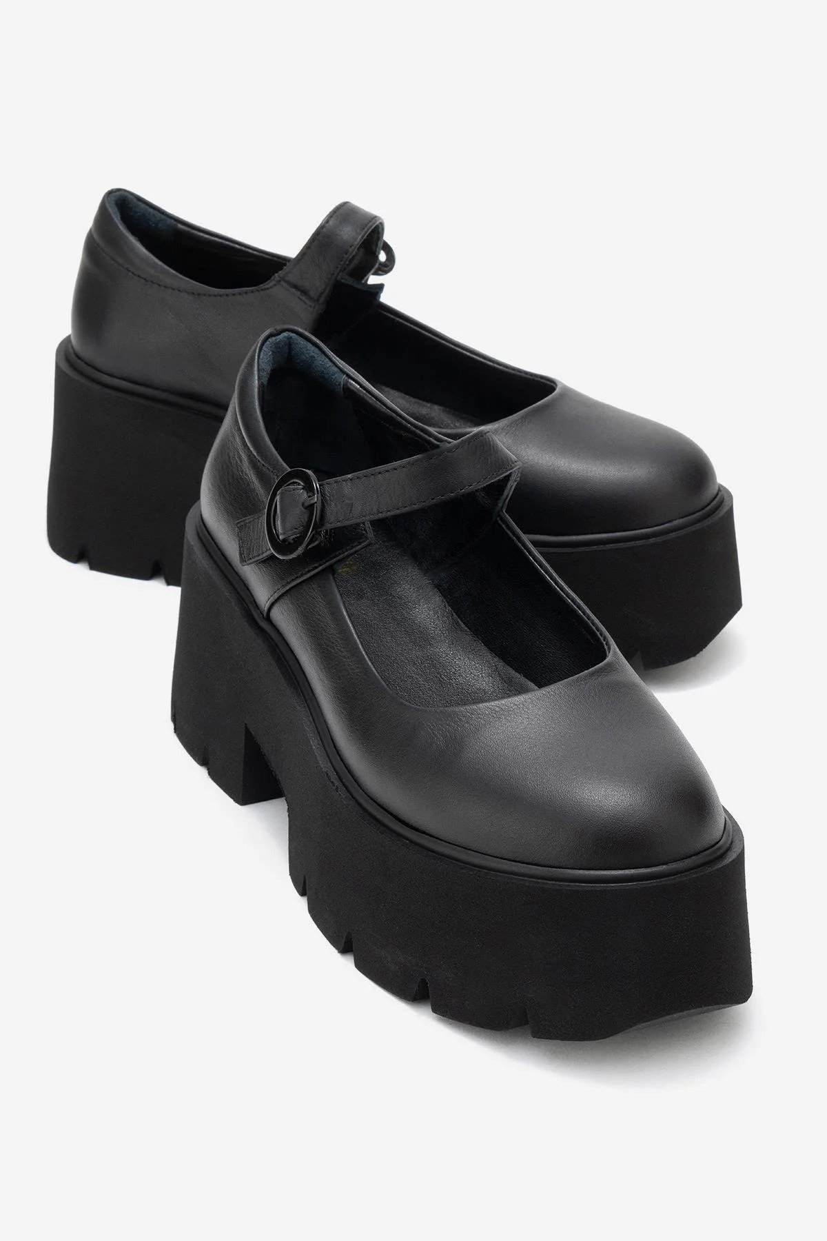 Orina - Black Genuine Leather Platform Casual Shoe (Women)
