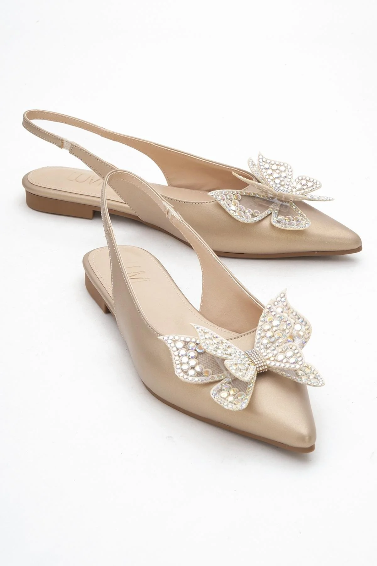 Oriol - Gold Pointed Toe Open-Back Ballet Flat (Women)