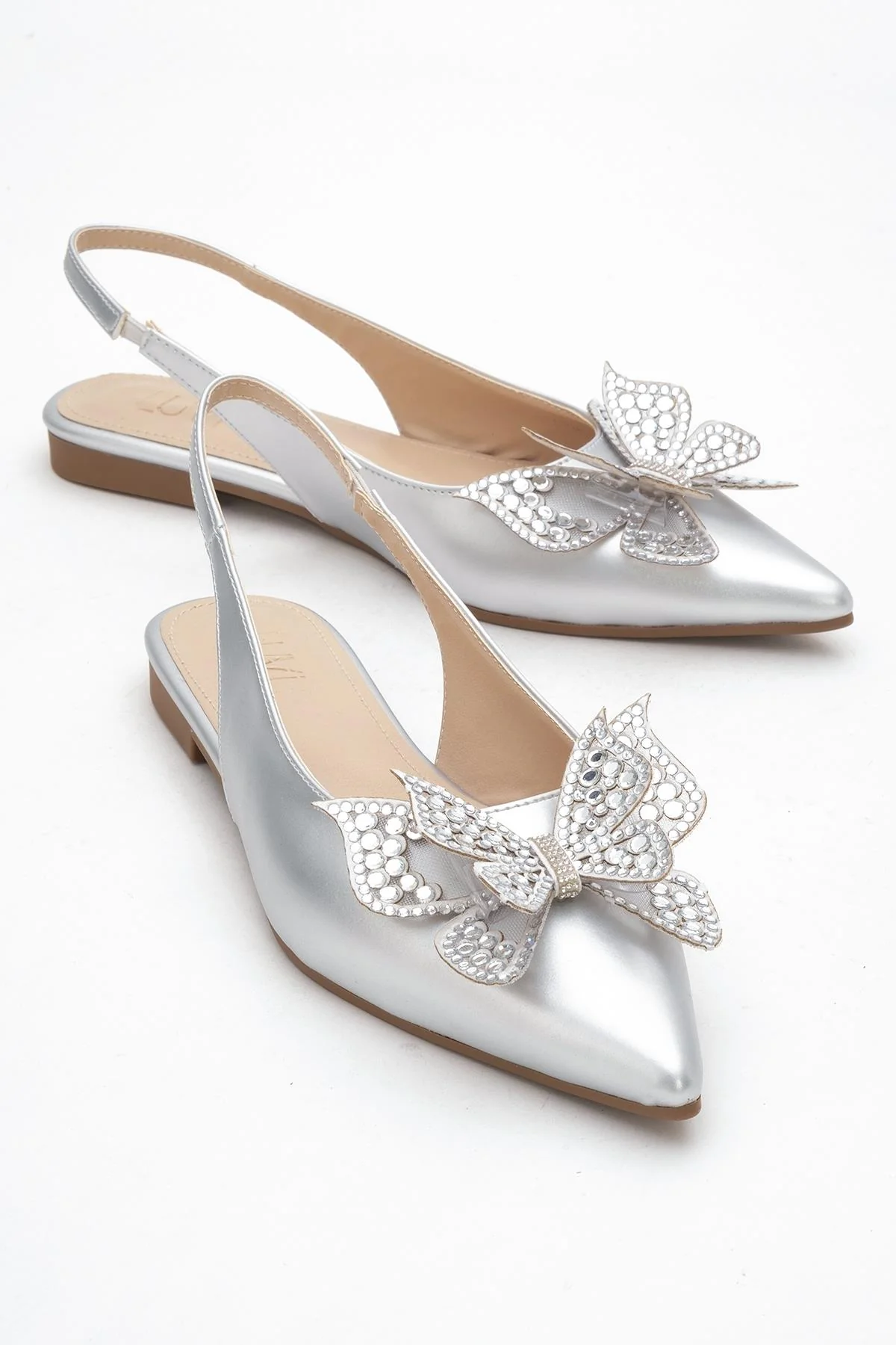 Oriol - Silver Pointed Toe Open-Back Ballet Flat (Women)