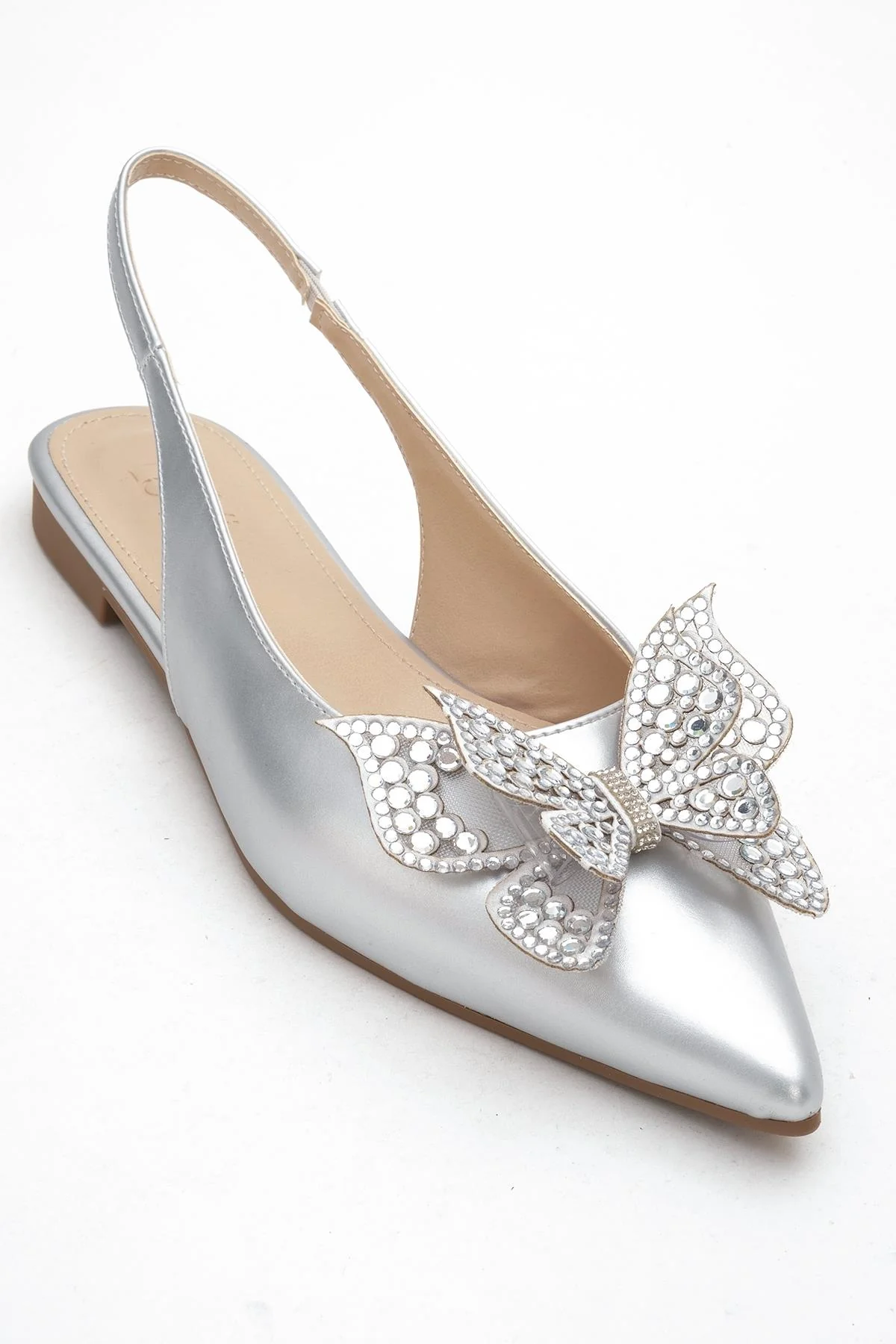 Oriol - Silver Pointed Toe Open-Back Ballet Flat (Women) - Image 3