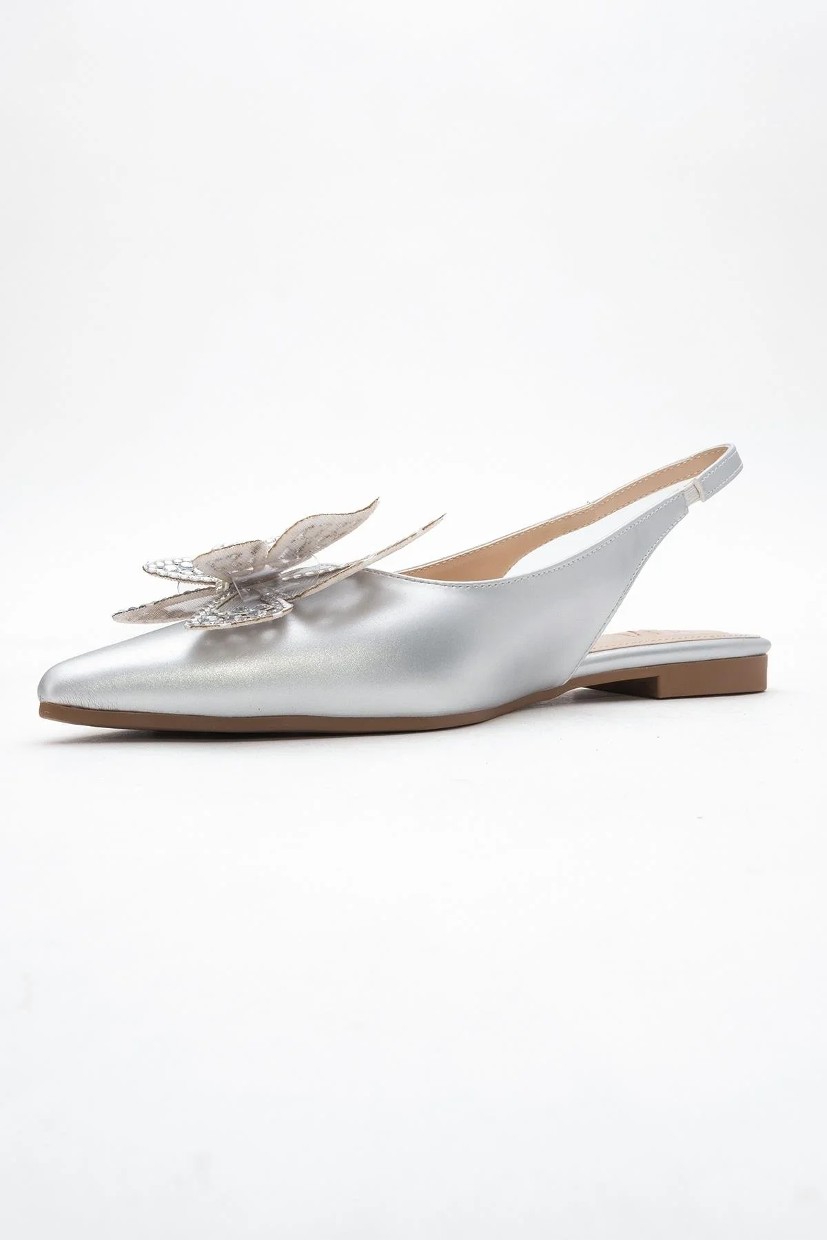 Oriol - Silver Pointed Toe Open-Back Ballet Flat (Women) - Image 4