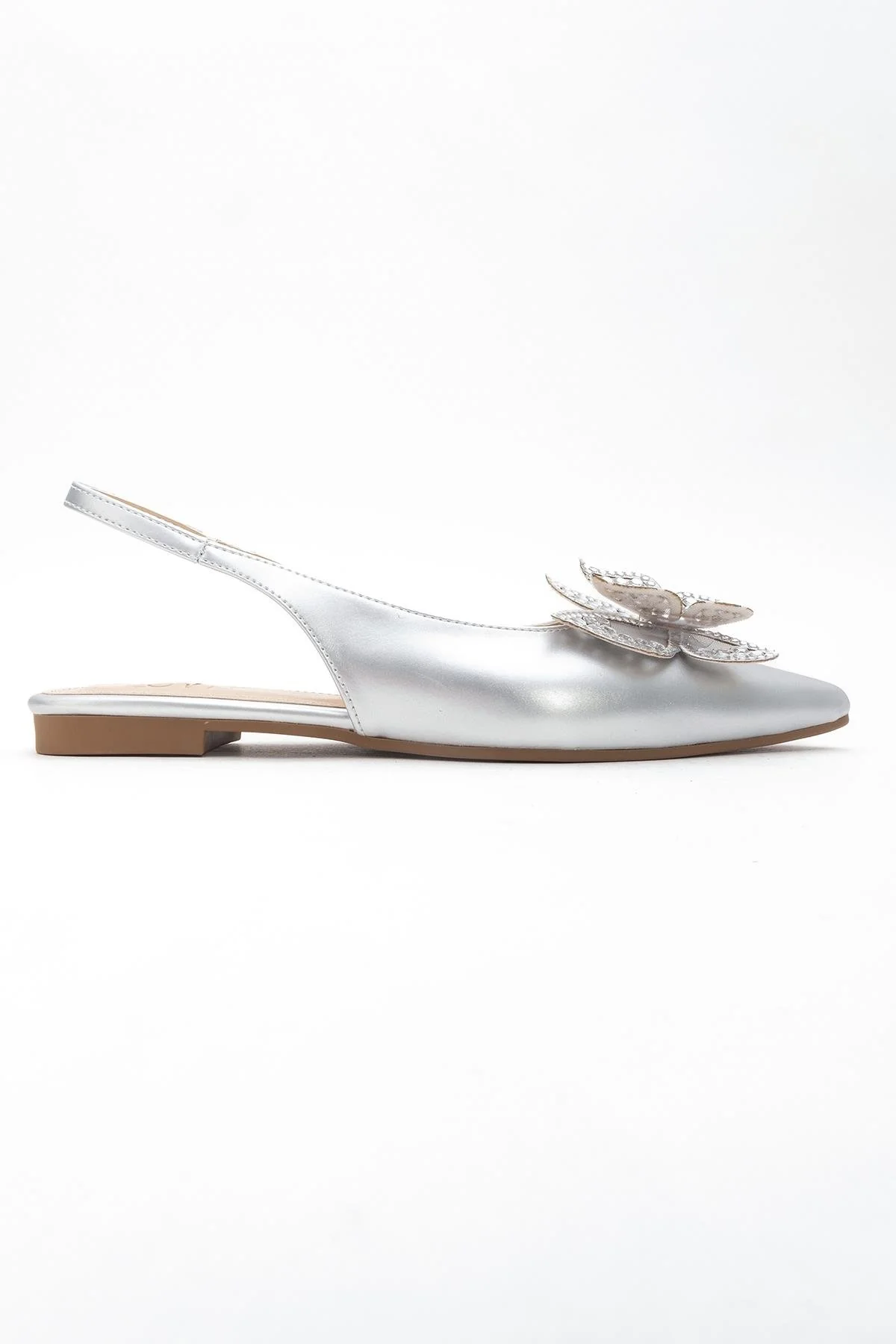 Oriol - Silver Pointed Toe Open-Back Ballet Flat (Women) - Image 6