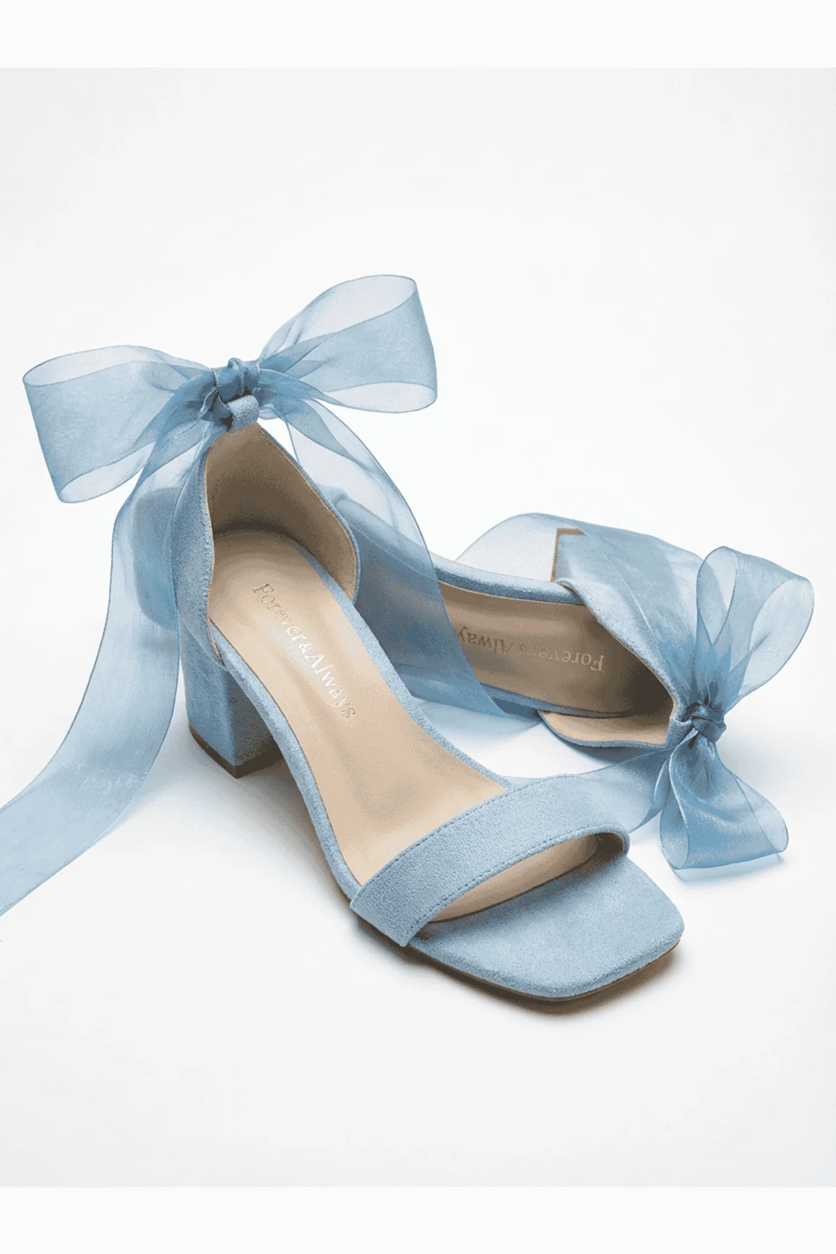 Rova Blue Suede Organza Ribbon Ankle Strap Block Heel Sandal - Image 4