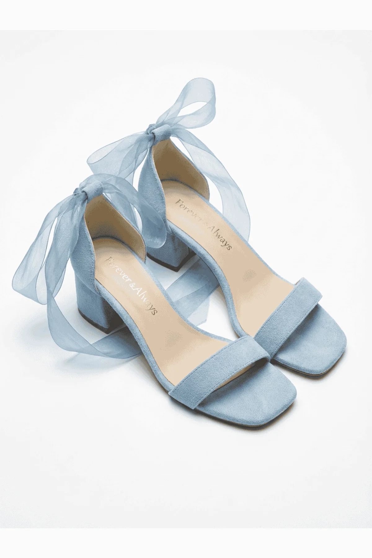 Rova Blue Suede Organza Ribbon Ankle Strap Block Heel Sandal - Image 5