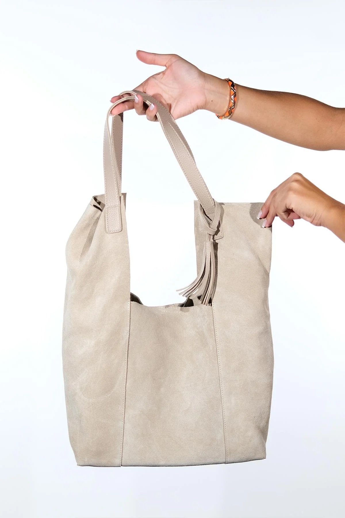 Orlitha - Beige Genuine Suede Leather Shoulder Bag (Women) - Image 4