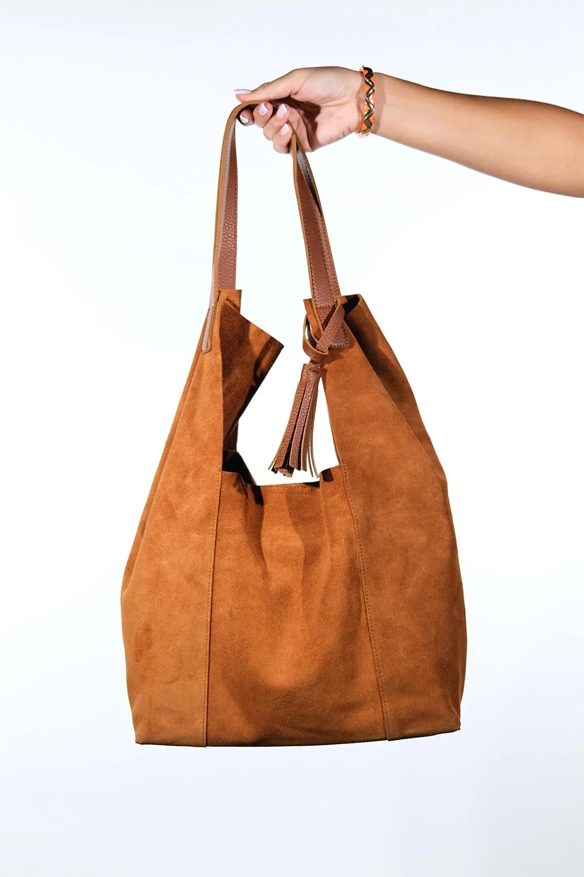 ORLITHA - Cognac Genuine Suede Leather Shoulder Bag (Women) - Image 3