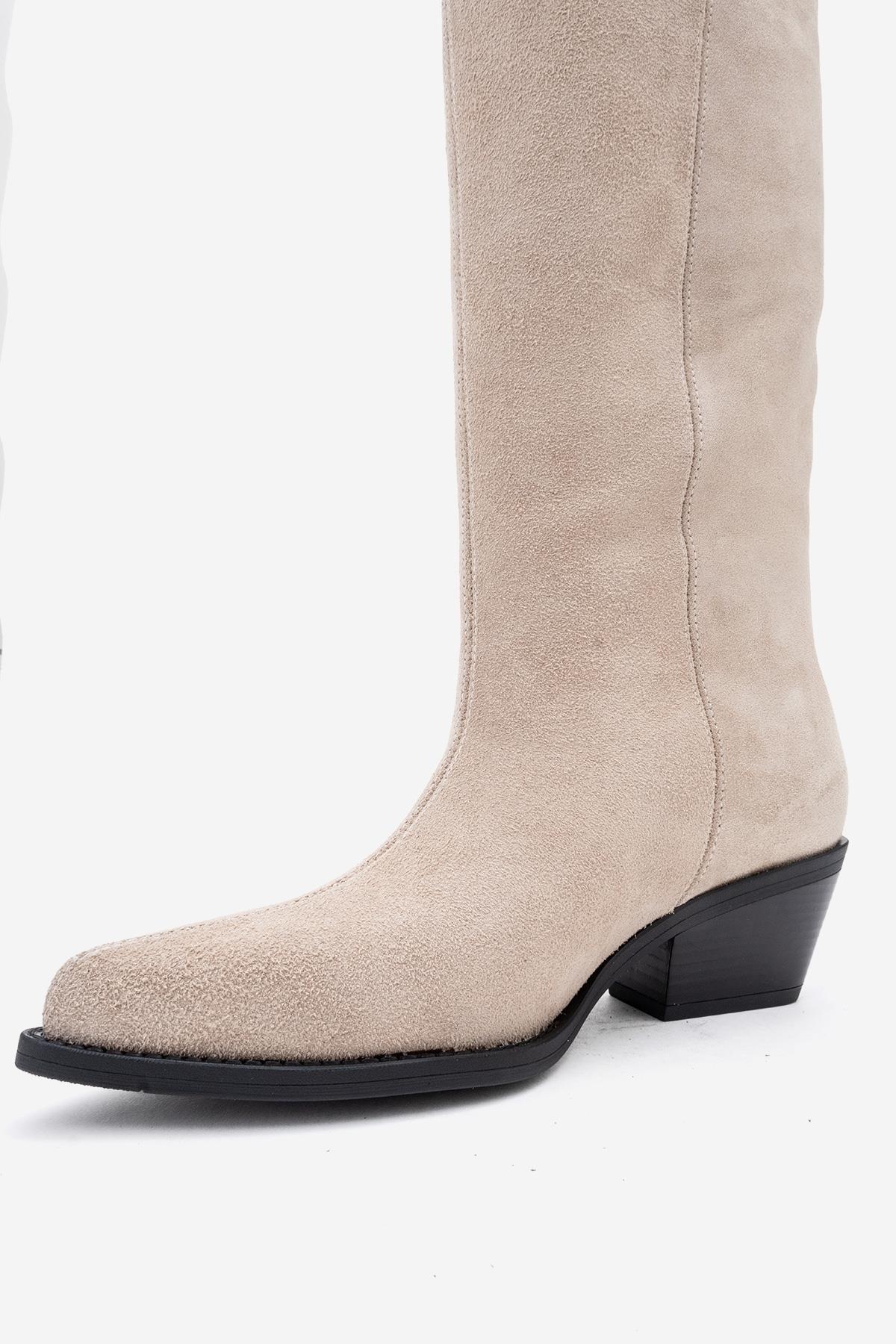 Orlo - Beige Suede Genuine Leather Fringed Western Boot (Women) - Image 4