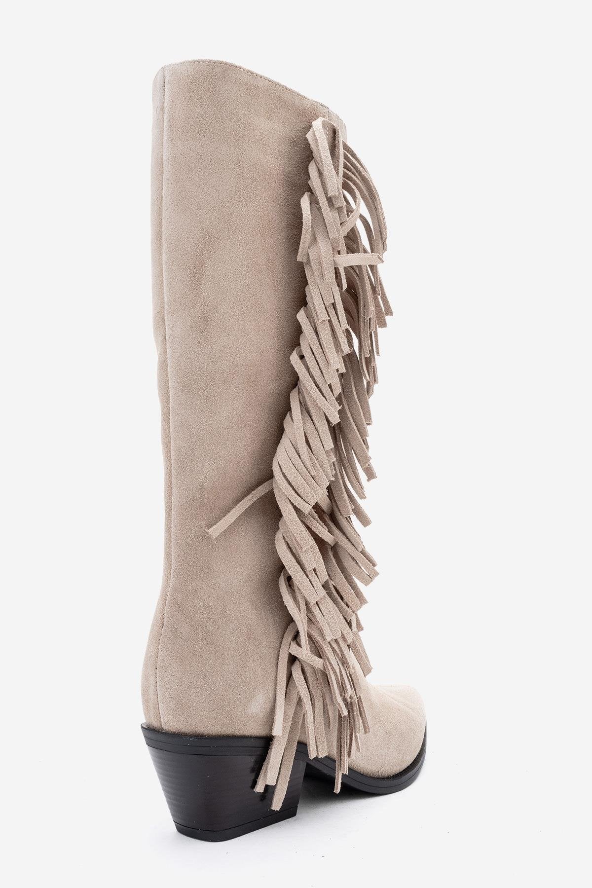 Orlo - Beige Suede Genuine Leather Fringed Western Boot (Women) - Image 5
