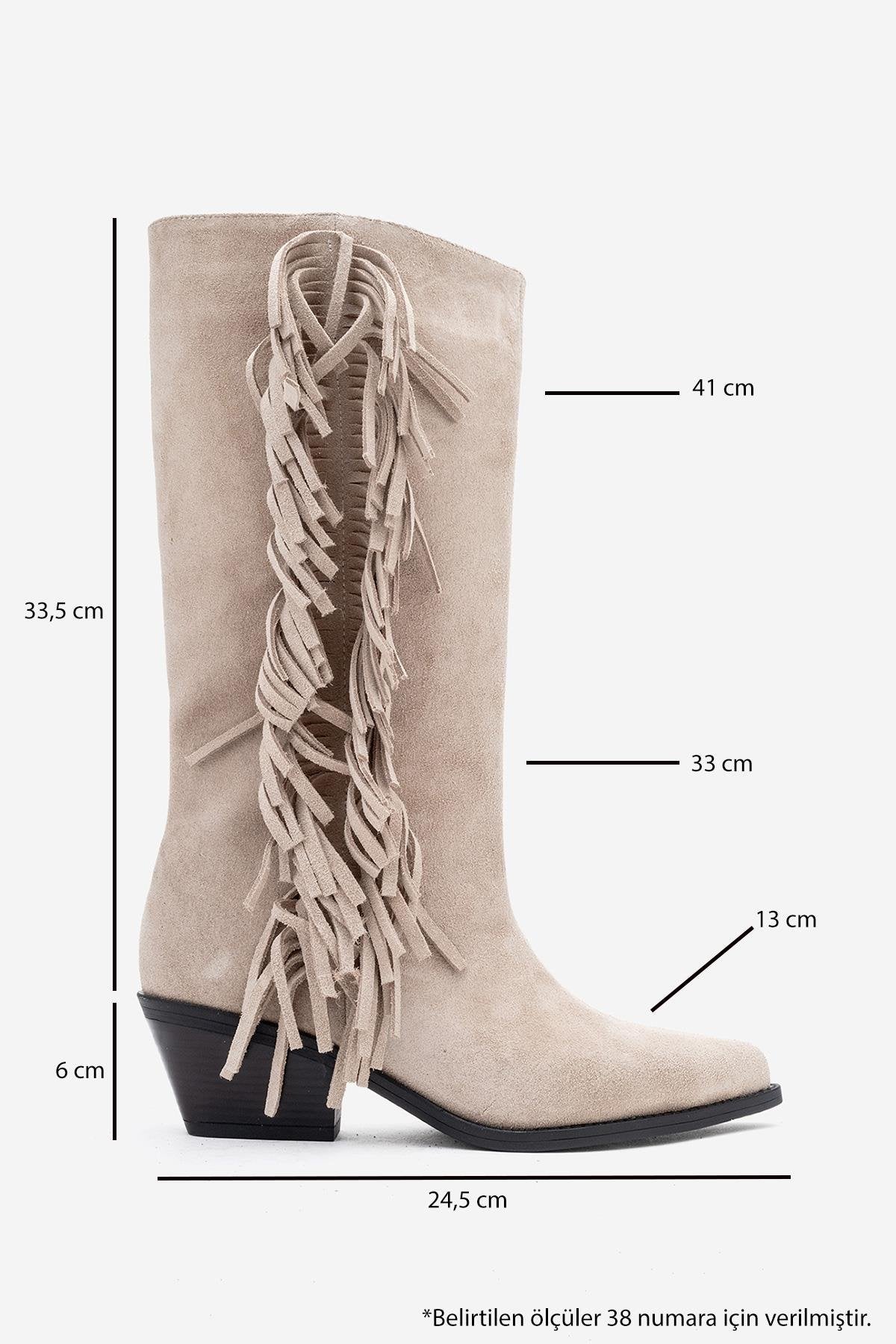 Orlo - Beige Suede Genuine Leather Fringed Western Boot (Women) - Image 6