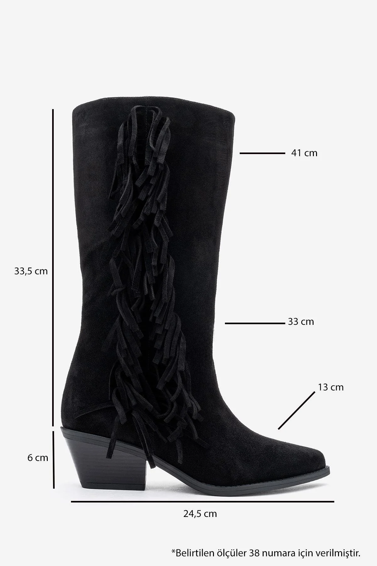 Orlo - Black Suede Genuine Leather Fringed Western Boot (Women) - Image 6