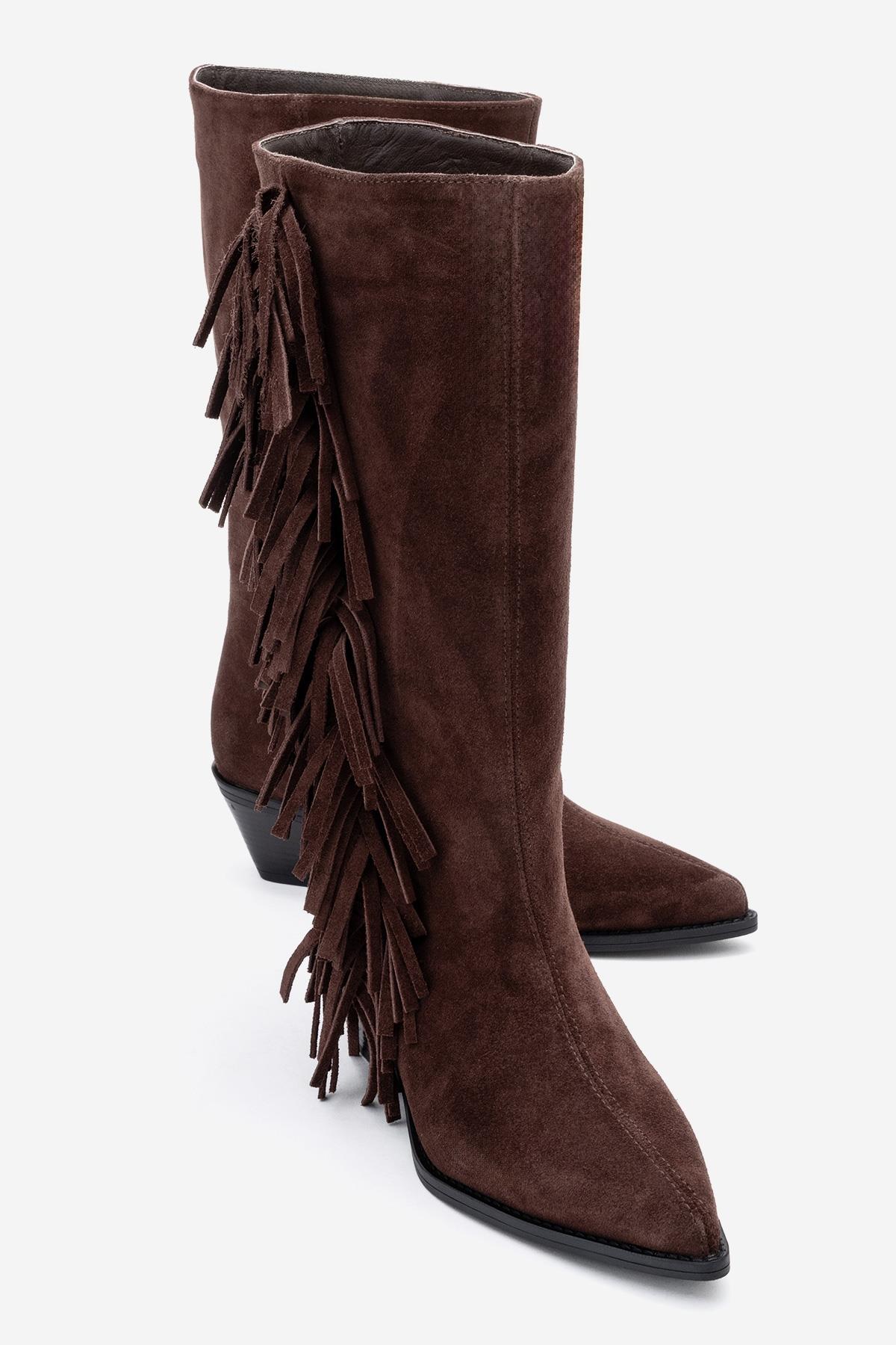 Orlo - Brown Suede Genuine Leather Fringed Western Boot (Women)