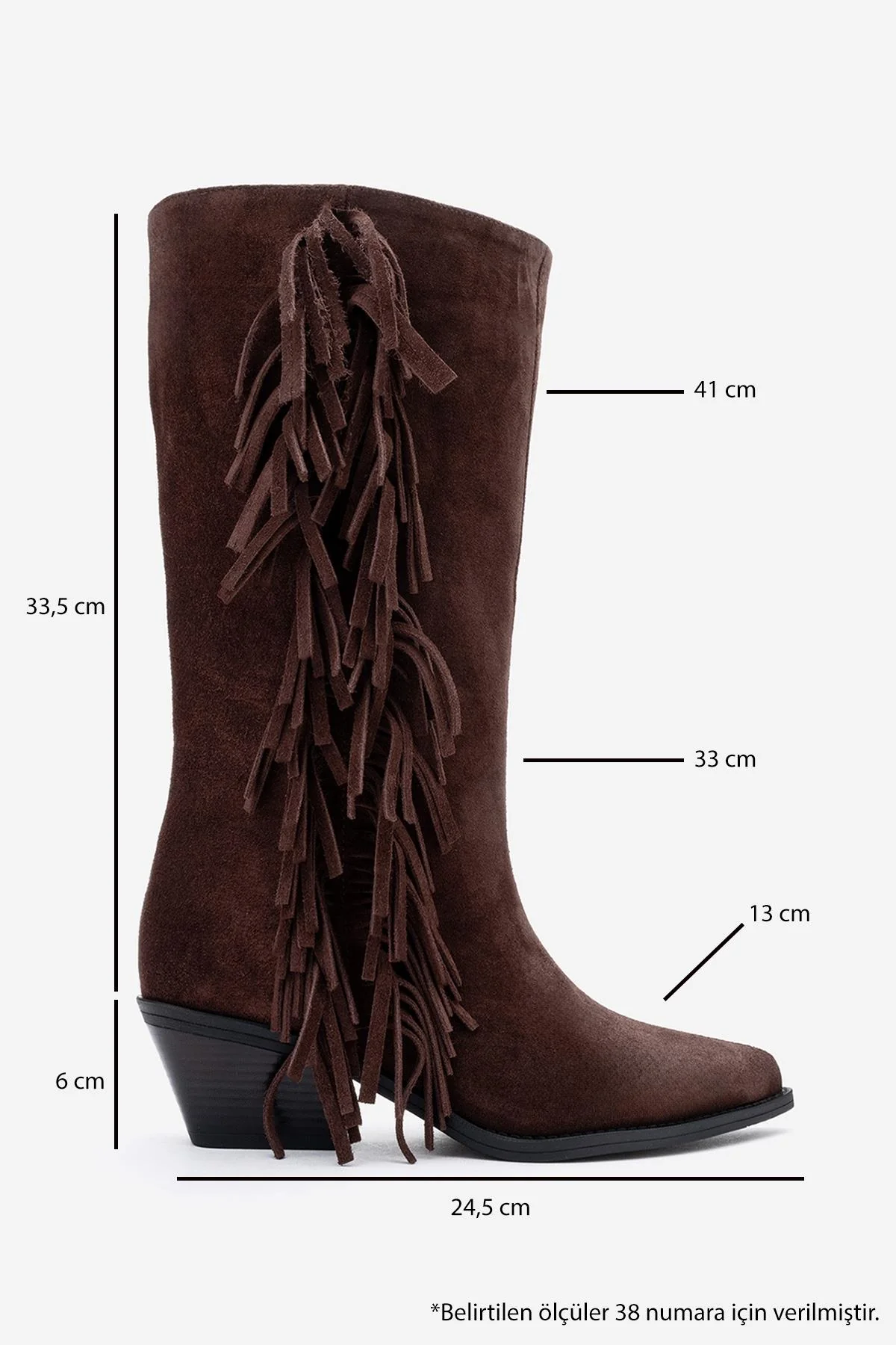 Orlo - Brown Suede Genuine Leather Fringed Western Boot (Women) - Image 6