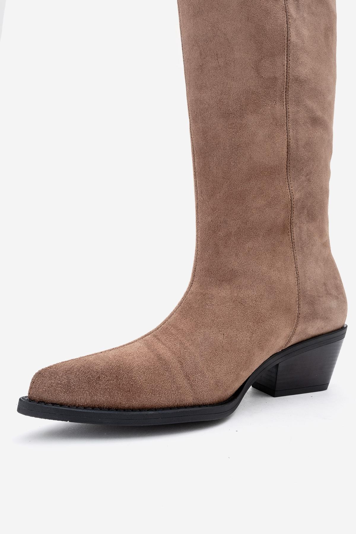 Orlo - Taupe Suede Genuine Leather Fringed Western Boot (Women) - Image 4