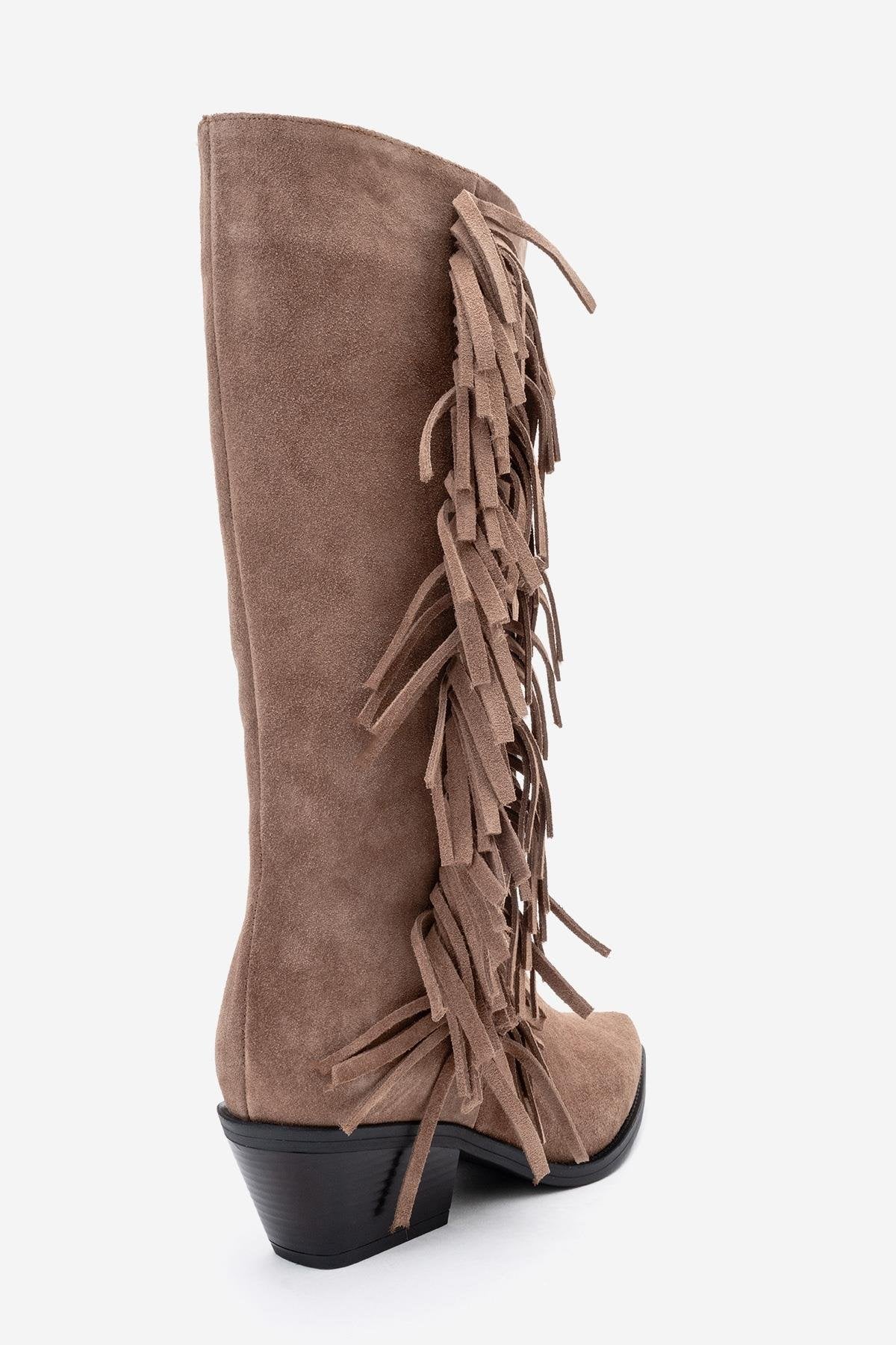 Orlo - Taupe Suede Genuine Leather Fringed Western Boot (Women) - Image 5