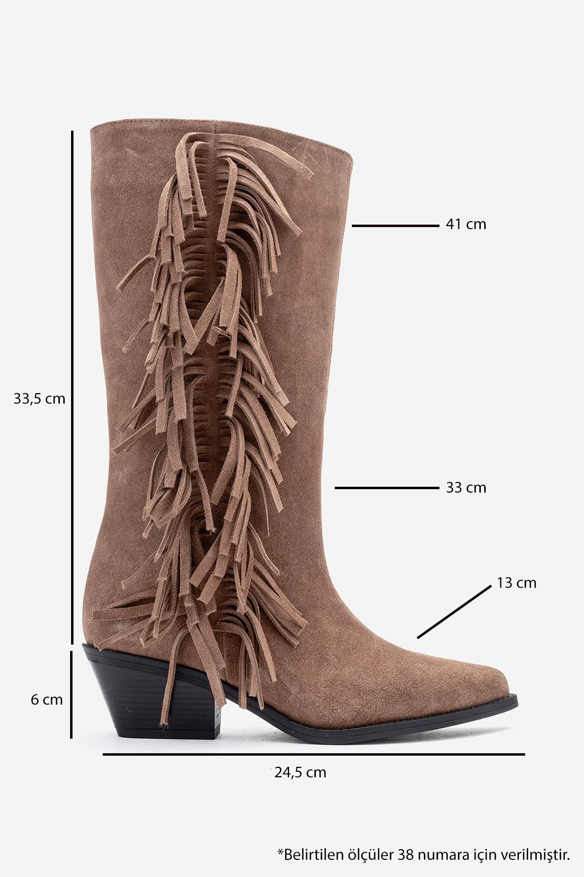 Orlo - Taupe Suede Genuine Leather Fringed Western Boot (Women) - Image 6