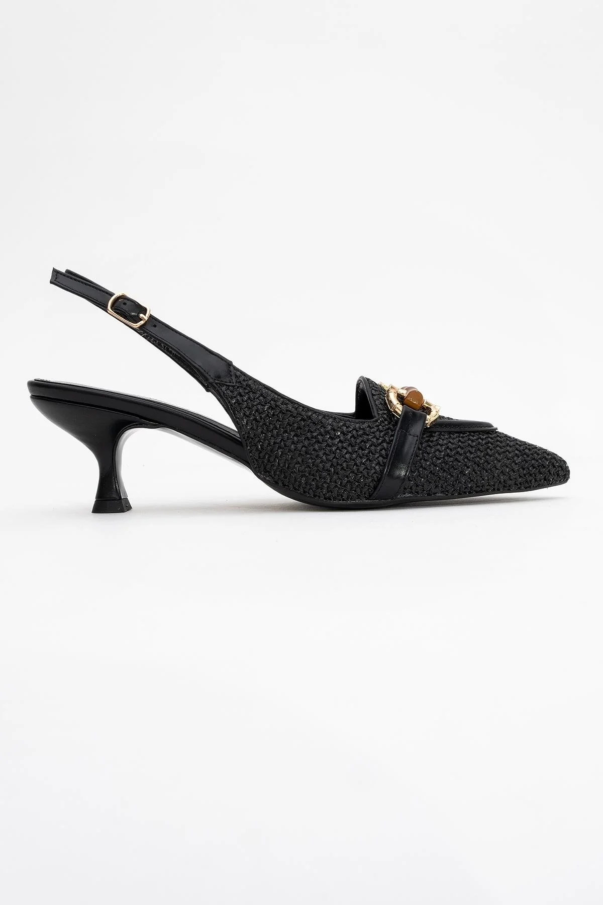 Osca - Black Pointed Toe Buckled Slingback Stiletto Pump (Women) - Image 5