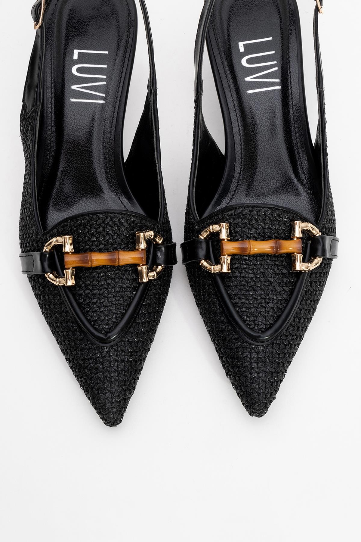 Osca - Black Pointed Toe Buckled Slingback Stiletto Pump (Women) - Image 6