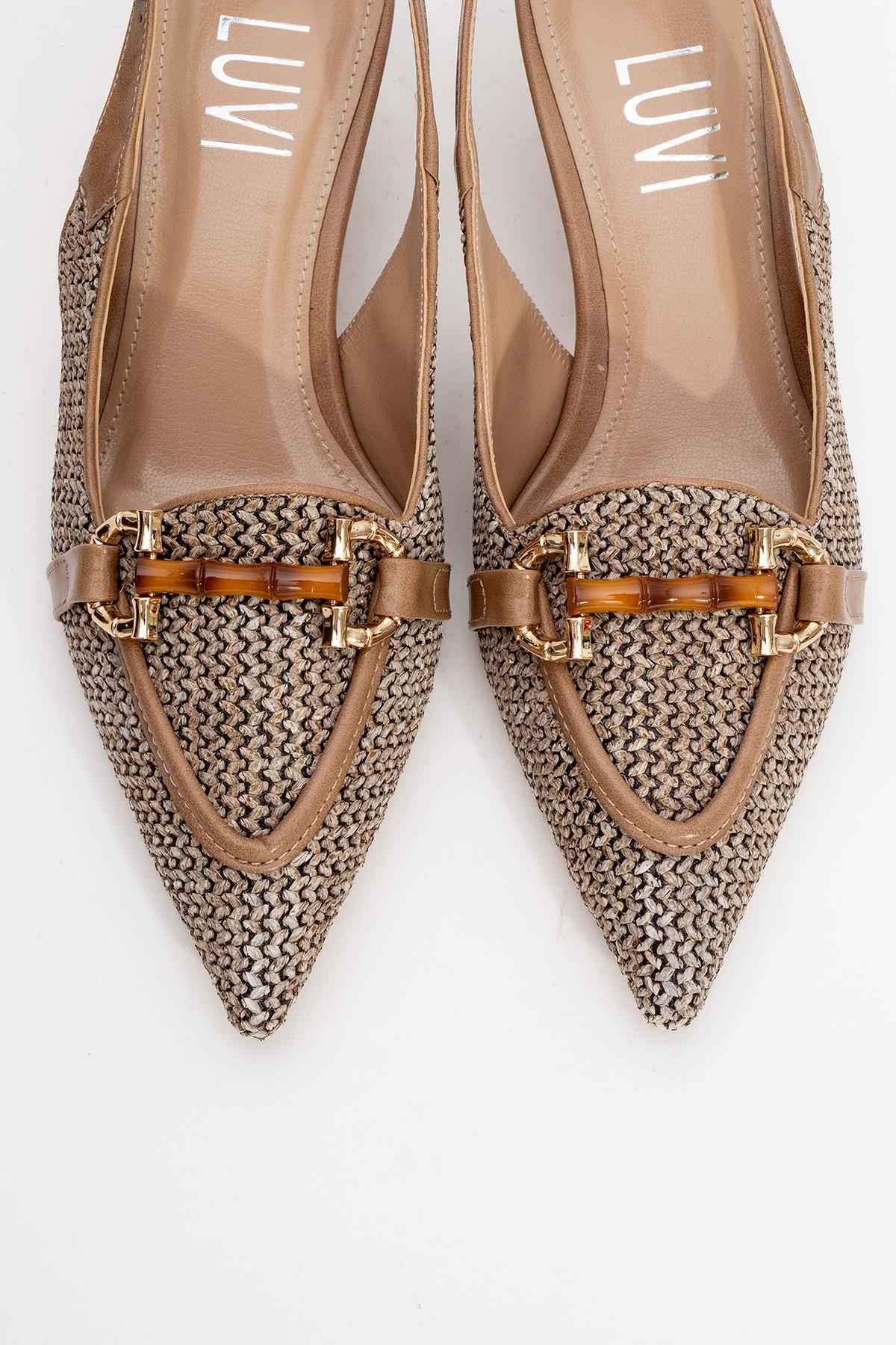 Osca - Dark Beige Raffia Buckle Pointed Toe High Heel (Women) - Image 2