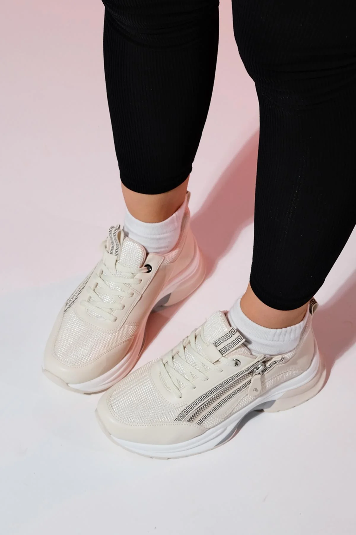 Oude - Ecru Zippered Platform Sneaker (Women) - Image 2