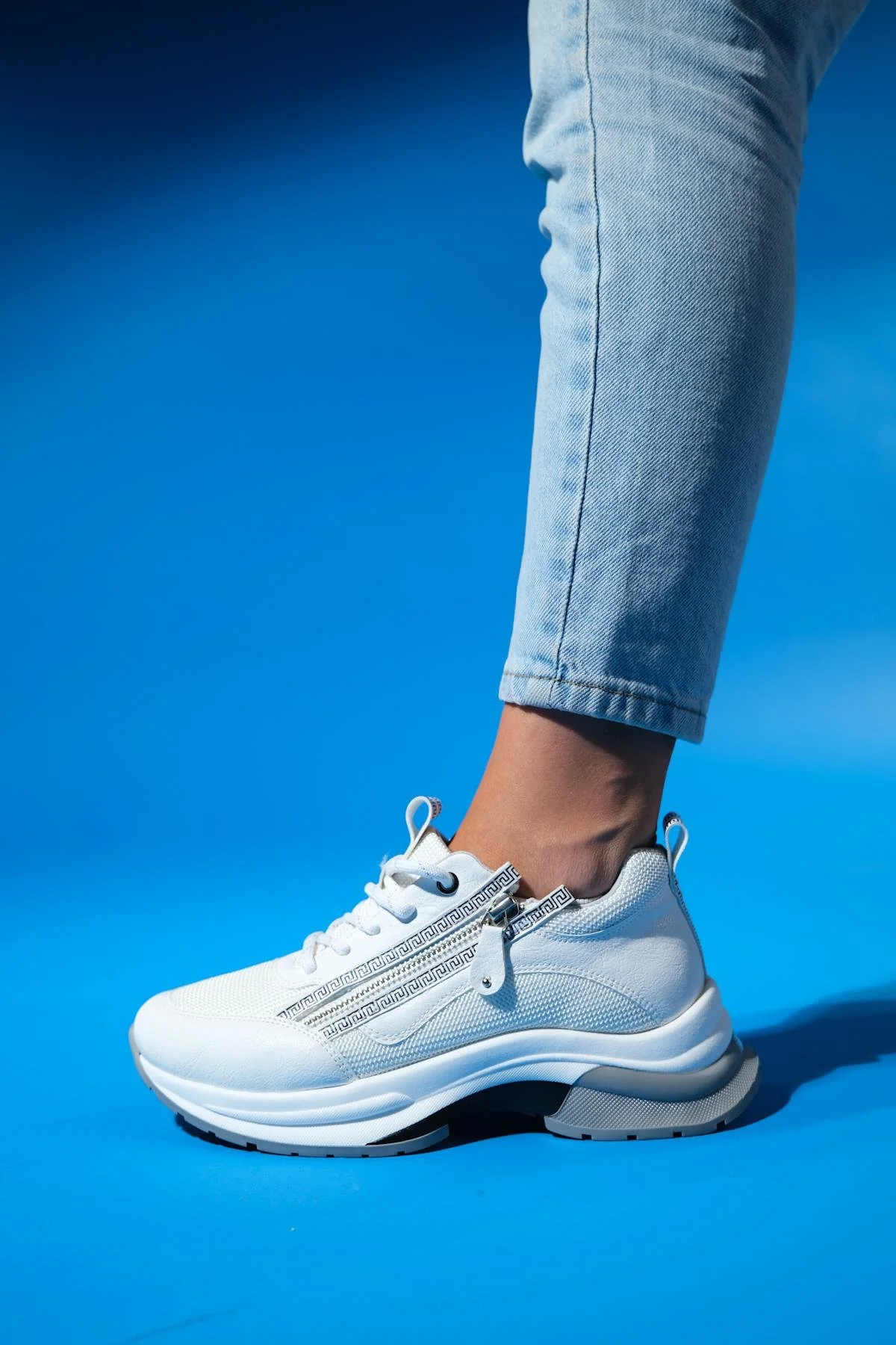 Oude - White Zip-Front Thick-Sole Sport Sneaker (Women) - Image 3