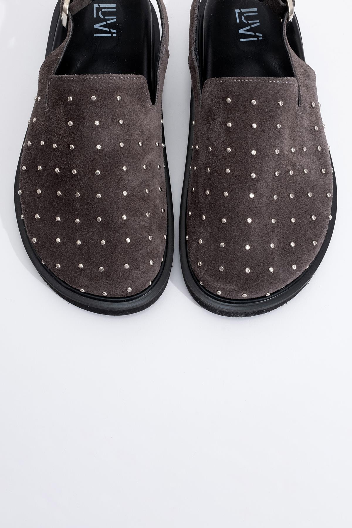 Our - Gray suede Leather Clogs (Women) - Image 2