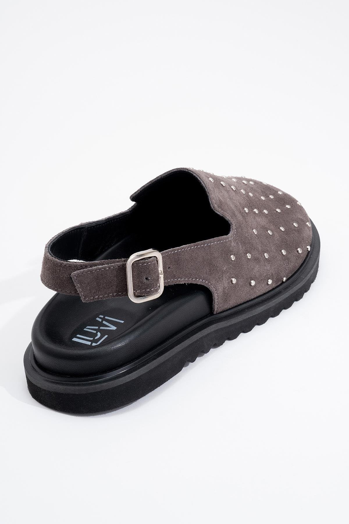 Our - Gray suede Leather Clogs (Women) - Image 3