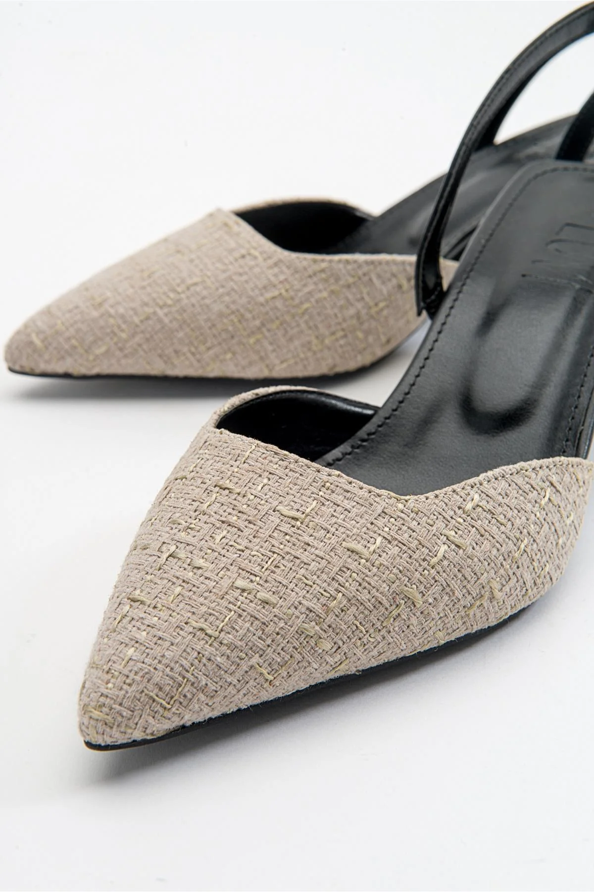 Over - Black Beige Tweed Pointed Toe Low Heel Shoe (Women) - Image 3