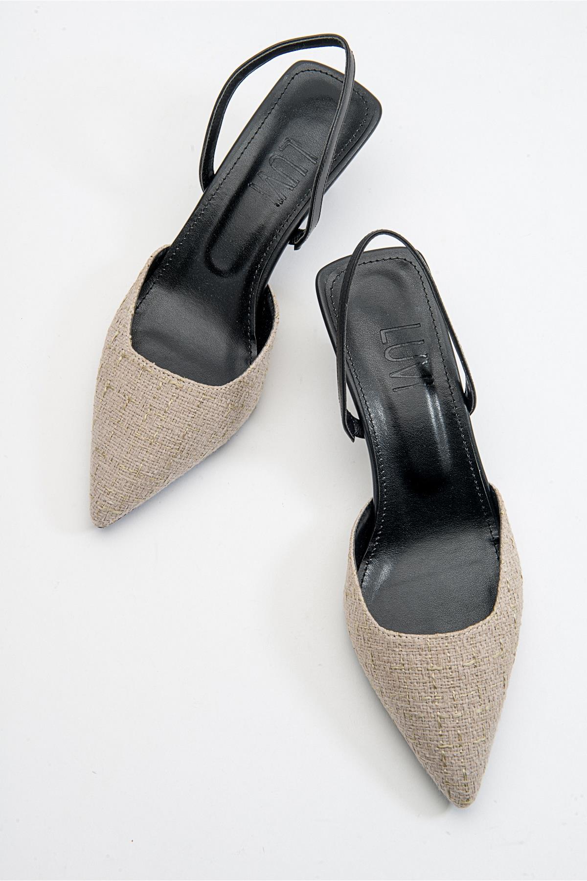 Over - Black Beige Tweed Pointed Toe Low Heel Shoe (Women) - Image 4